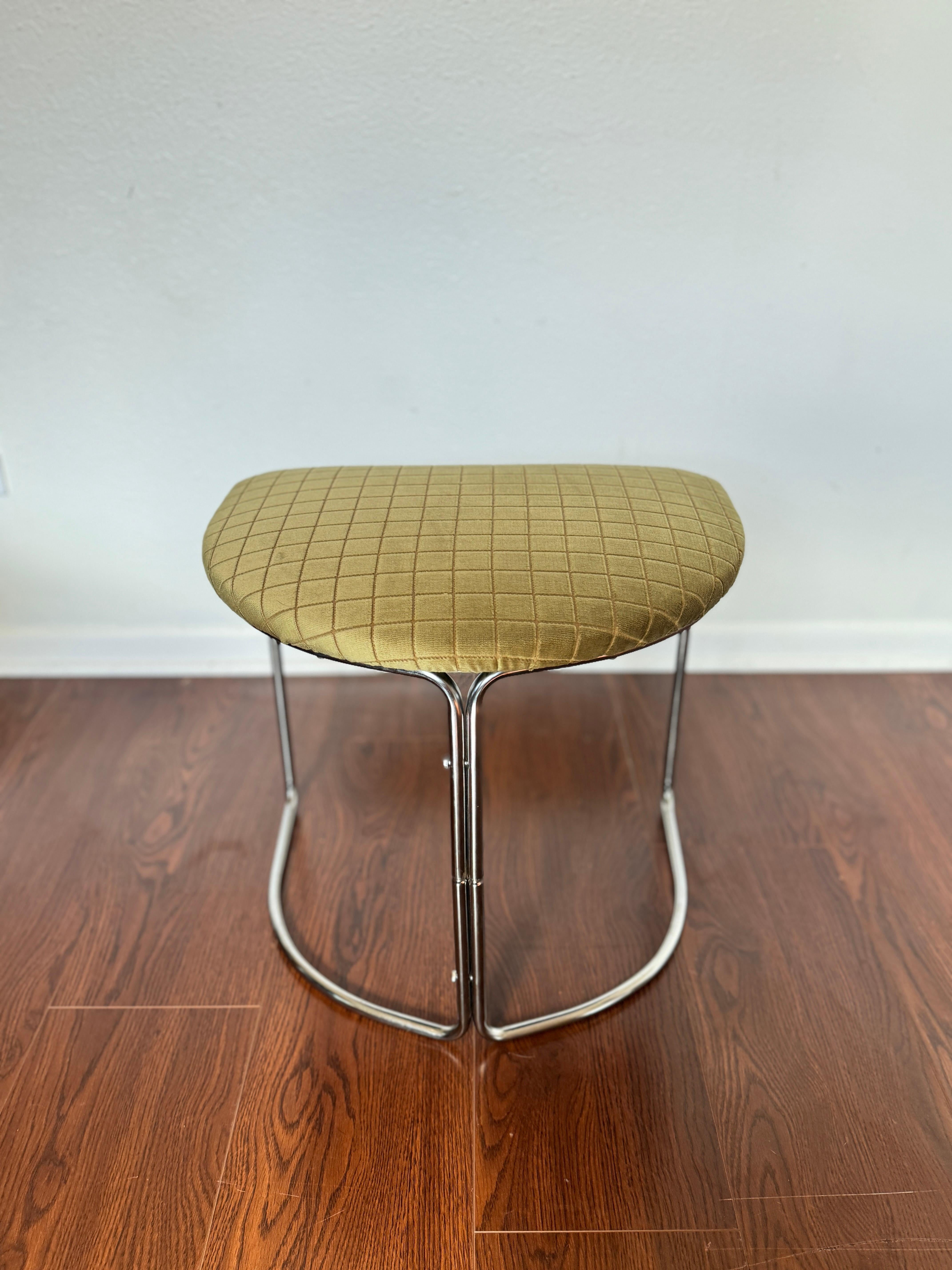 Space age stool by Cisco circa 1970s. Reupholstered in 100% cotton check velvet  For Sale 2