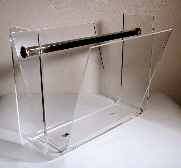Space Age Style Italian Clear Plexiglass Magazine Rack For Sale at 1stDibs