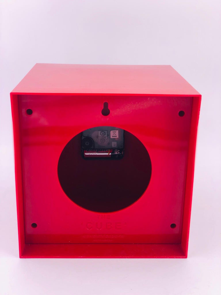 Space Age Style Red Wall Table Clock by Cube at 1stDibs