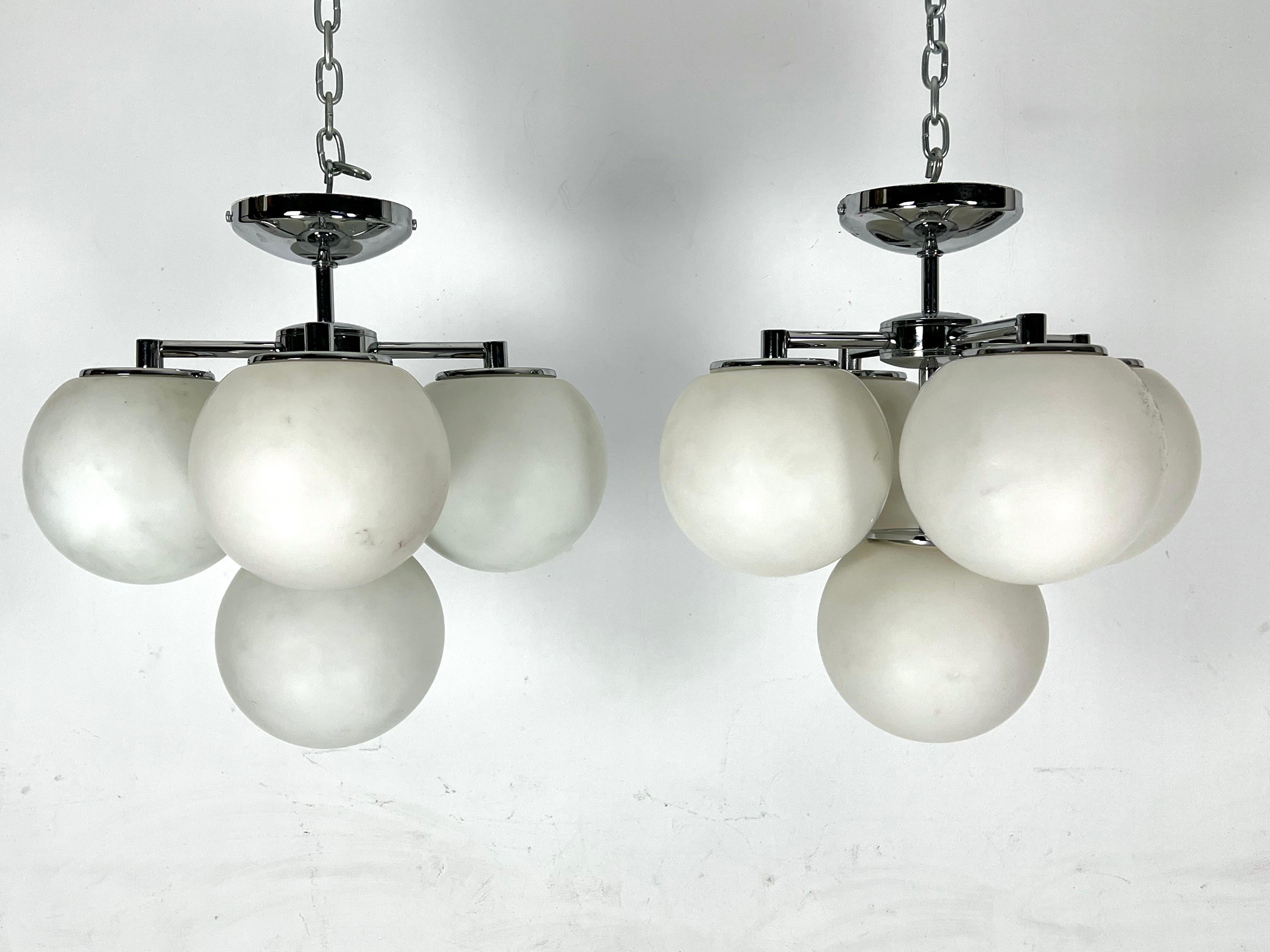 Space Age Space age style, Vintage Pair of ceiling lamps in chrome and opaline glass. For Sale