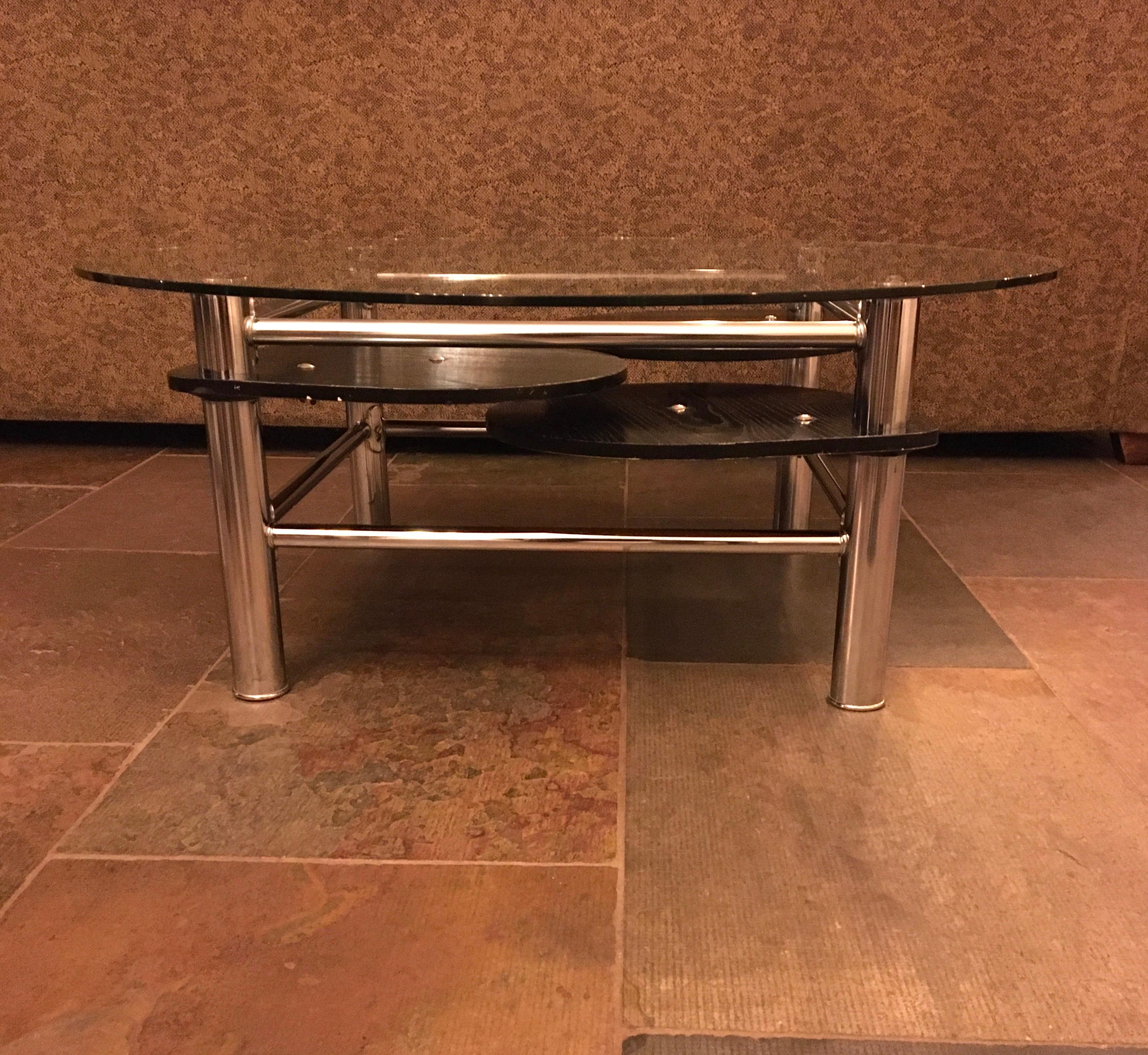 Space Age Swivel Chroom and Black Wood Coffee Table For Sale 4