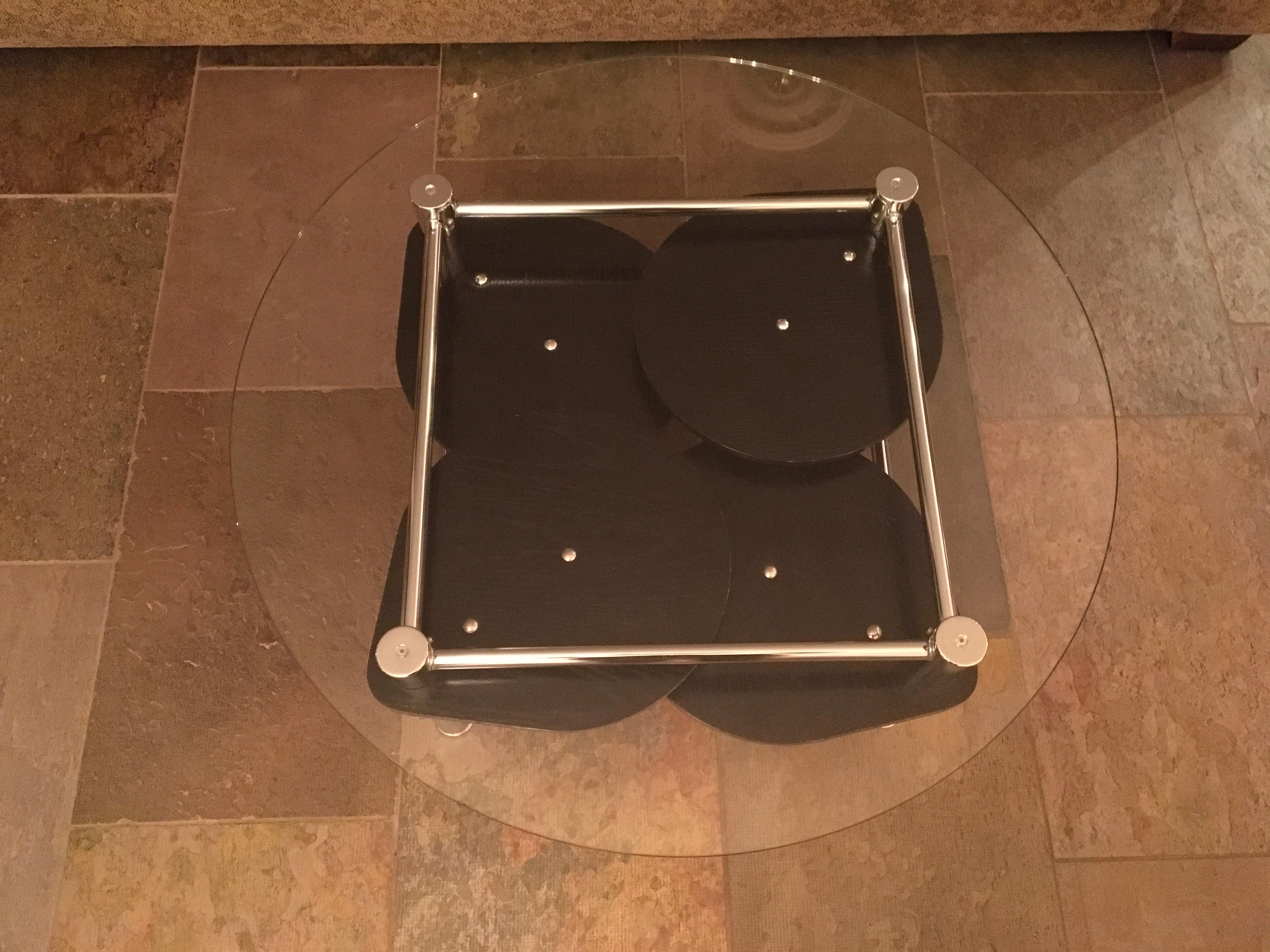 Modern Space Age Swivel Chroom and Black Wood Coffee Table For Sale