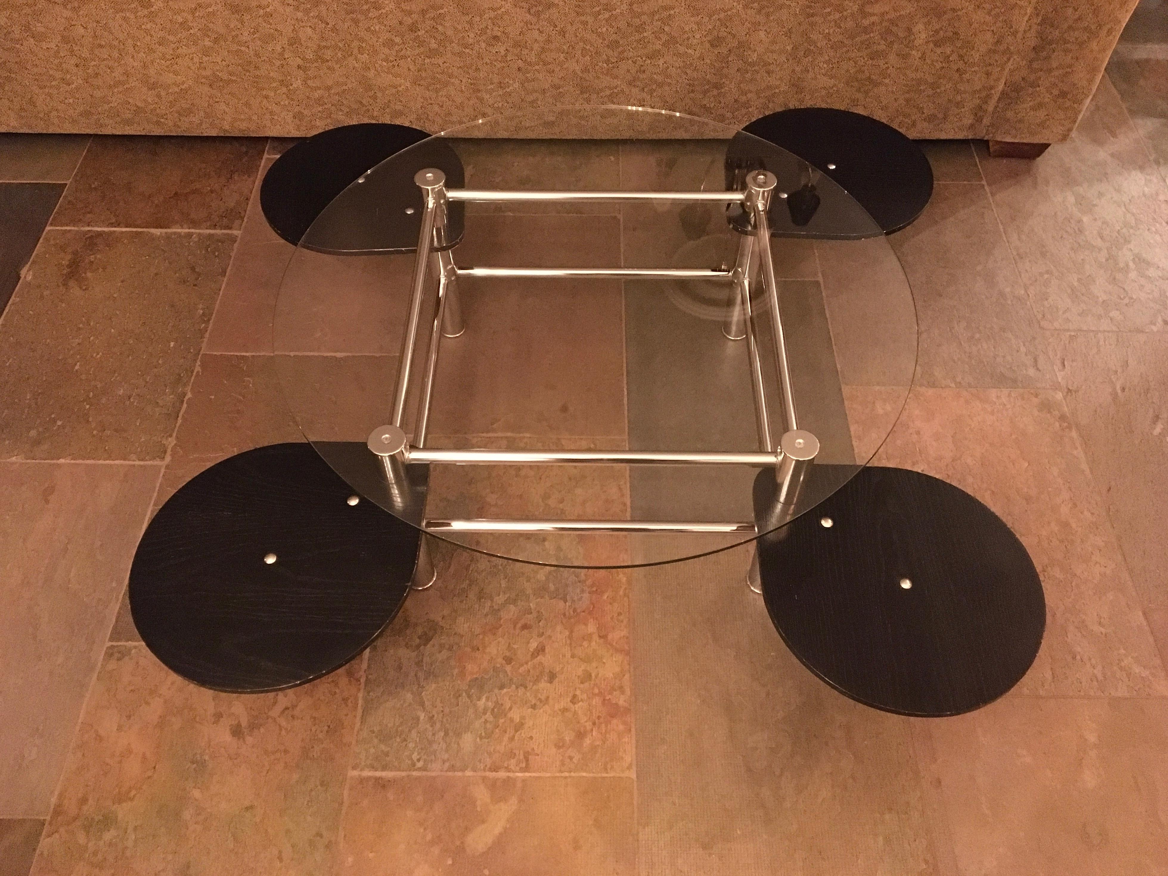 European Space Age Swivel Chroom and Black Wood Coffee Table For Sale