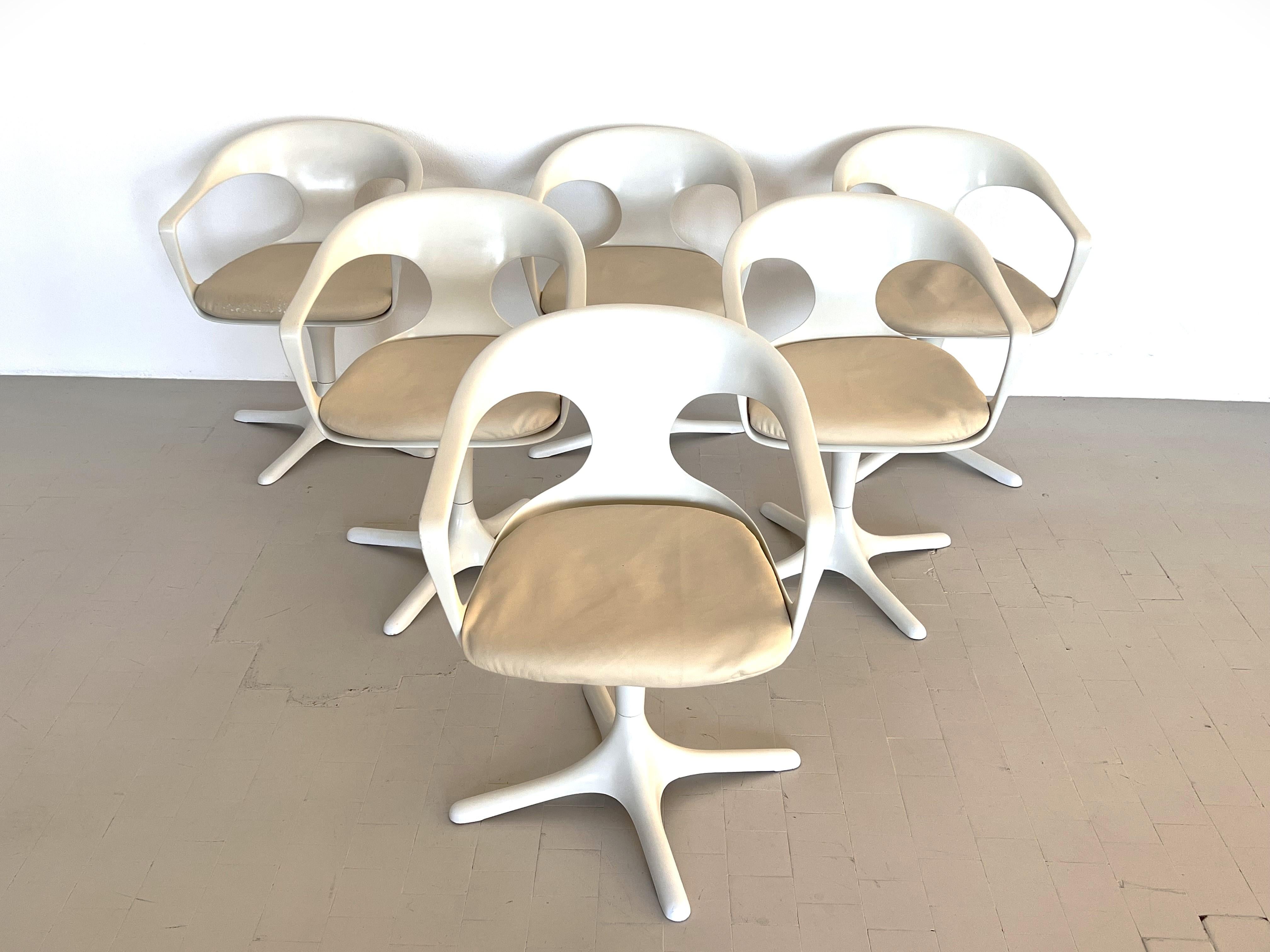 German Space Age Swivel Dining Room Chairs by Konrad Schäfer, Set of 6, 1960s For Sale