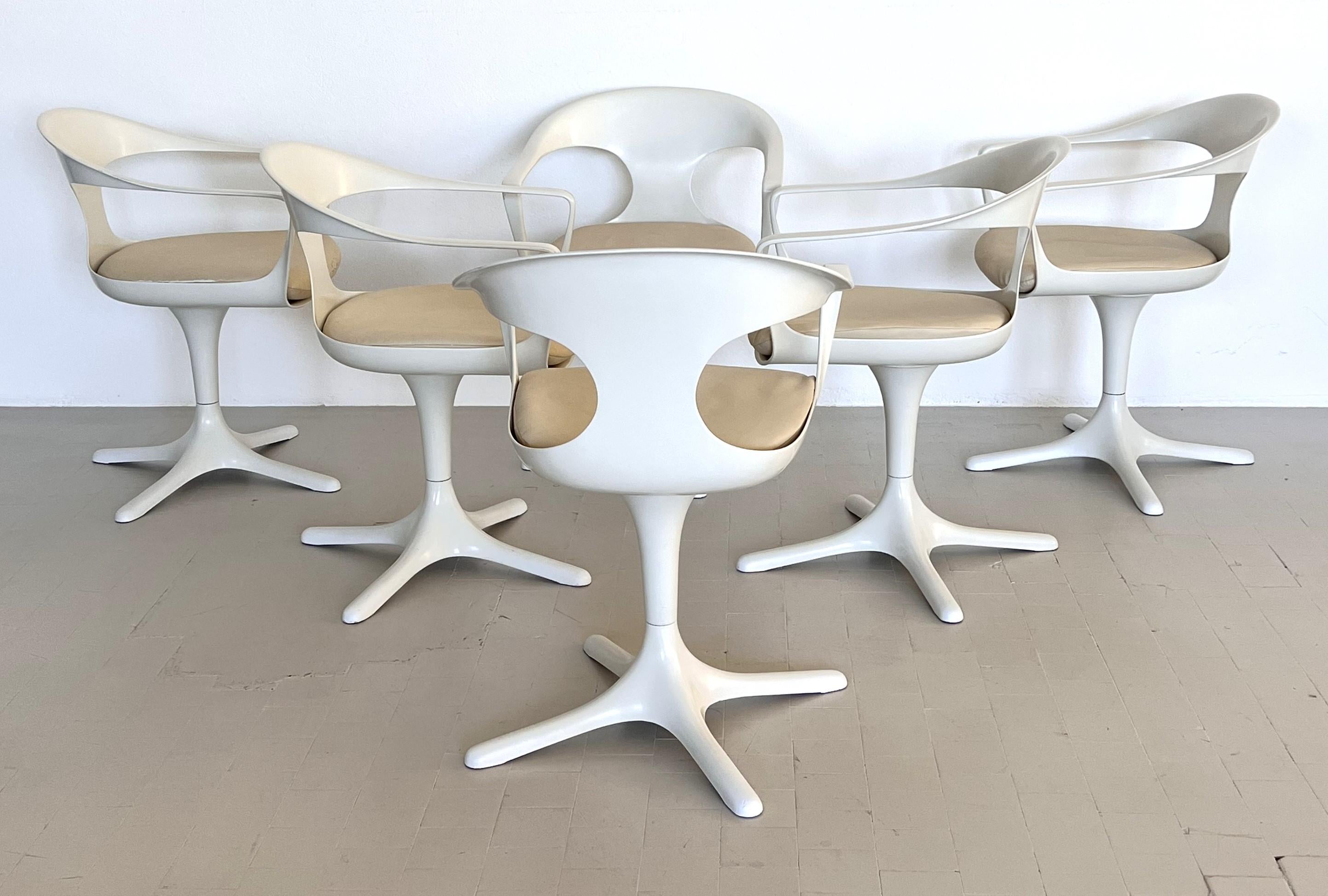 Mid-20th Century Swivel Dining Room Chairs by Konrad Schäfer, Set of 6, 1960s Space Age