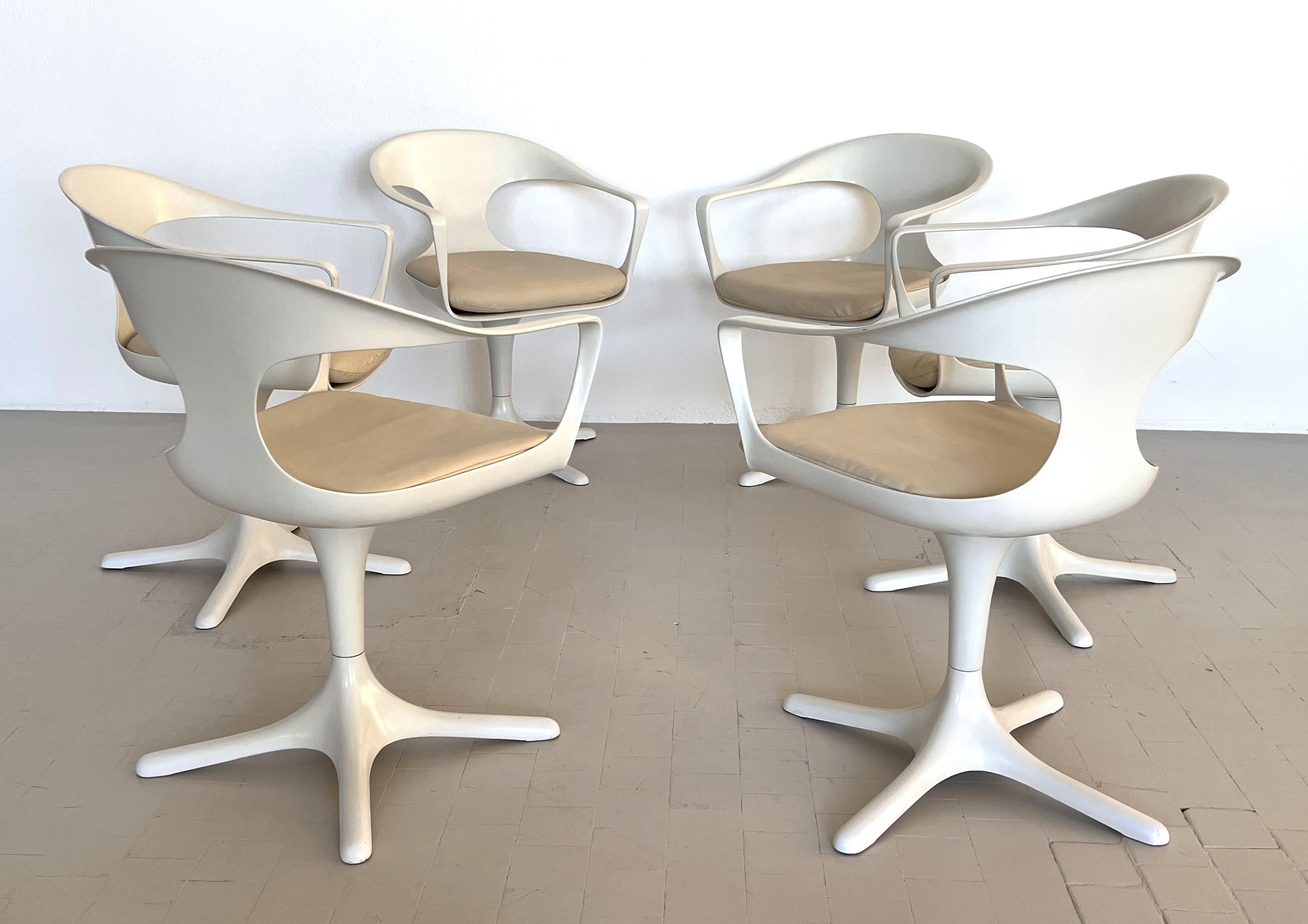Resin Space Age Swivel Dining Room Chairs by Konrad Schäfer, Set of 6, 1960s For Sale