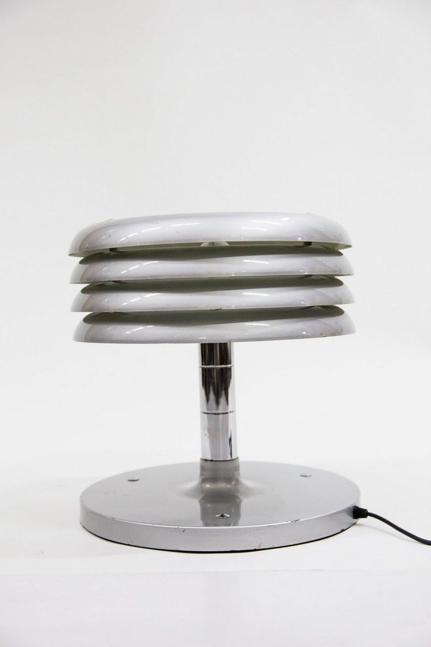 Steel, painted silver this design award winning table lamps is by Tamas Borsfay, 1960s.