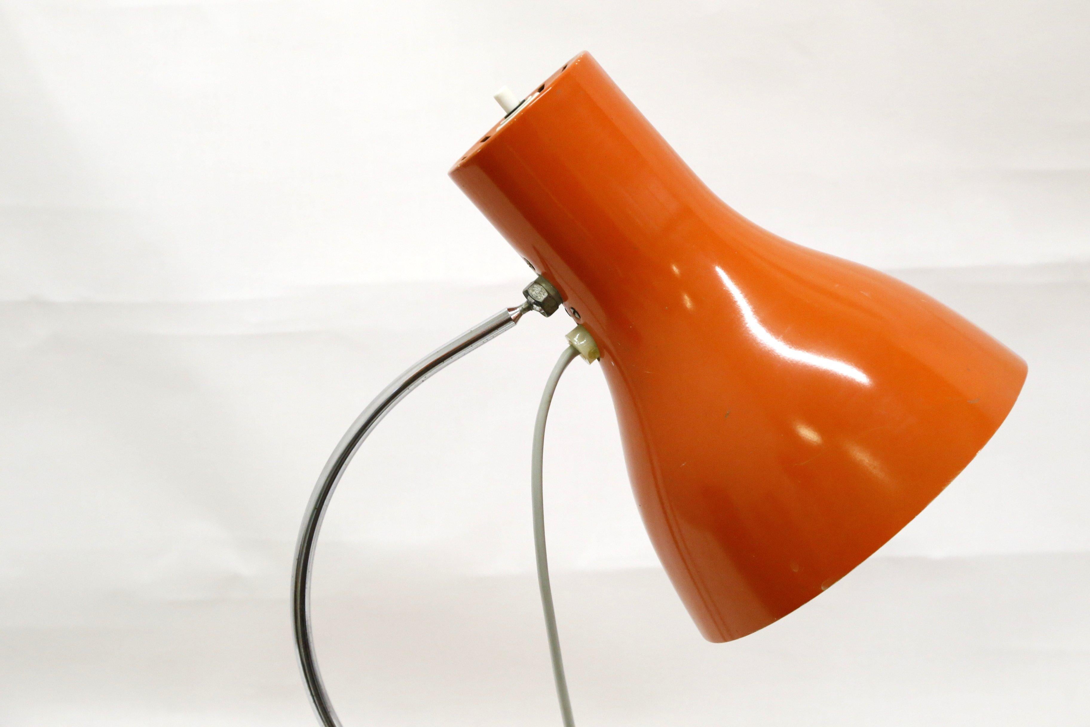 Mid-20th Century Space Age Table Lamp, Chrome-Plated and Orange Color, by Josef Hurka, 1960s