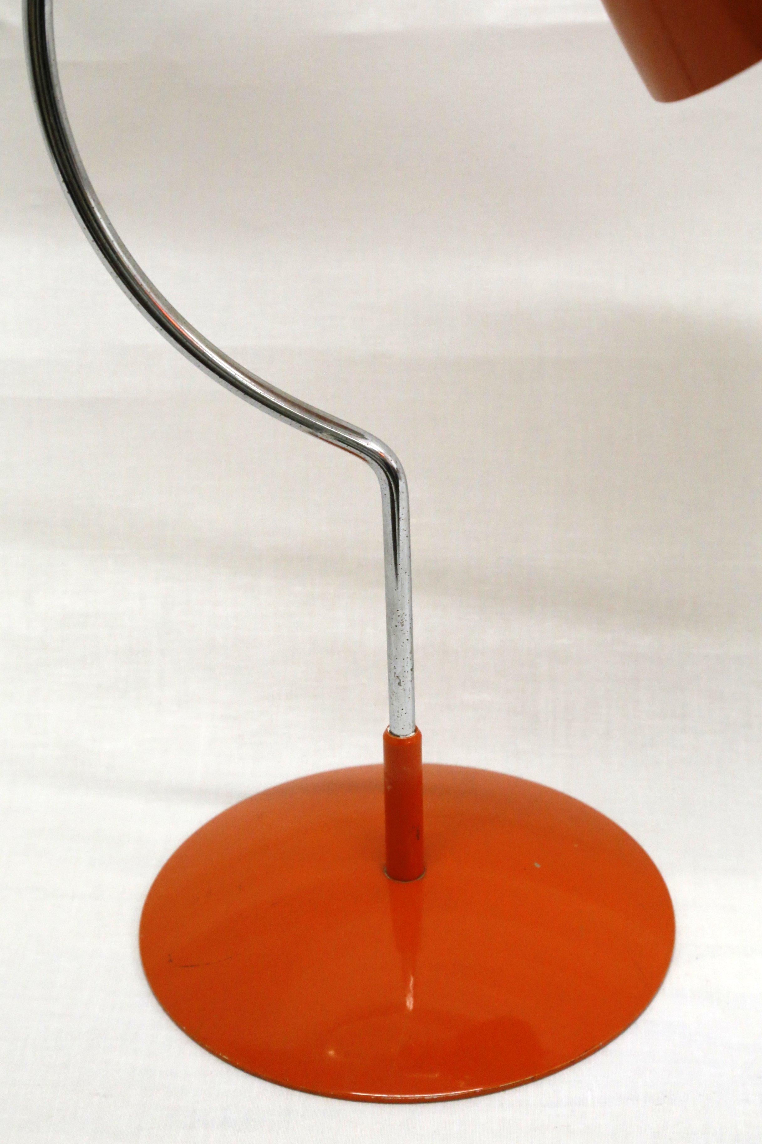 Aluminum Space Age Table Lamp, Chrome-Plated and Orange Color, by Josef Hurka, 1960s