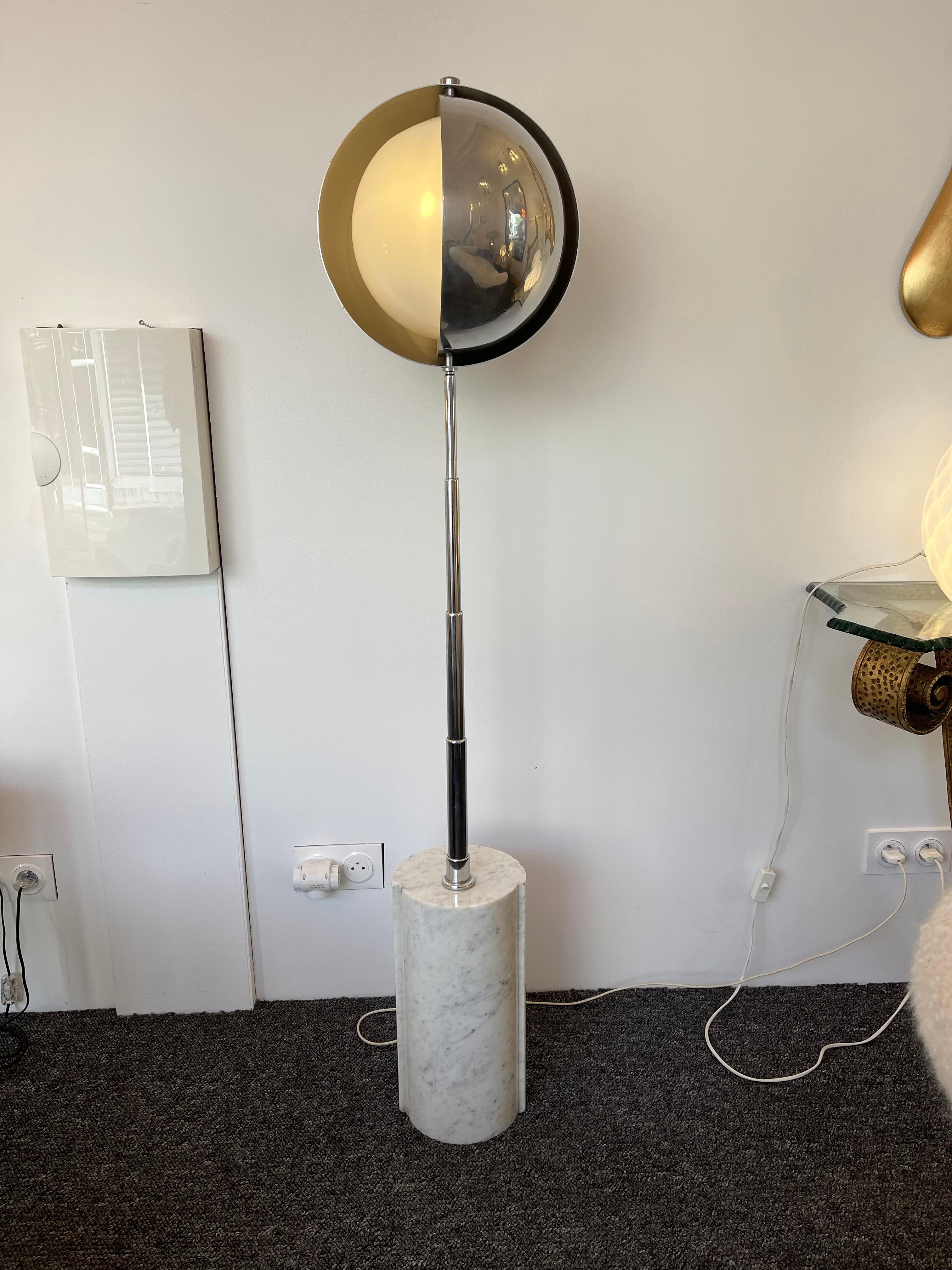 Space Age Telescopic Metal Chrome and Marble Floor Lamp, Italy, 1970s 9