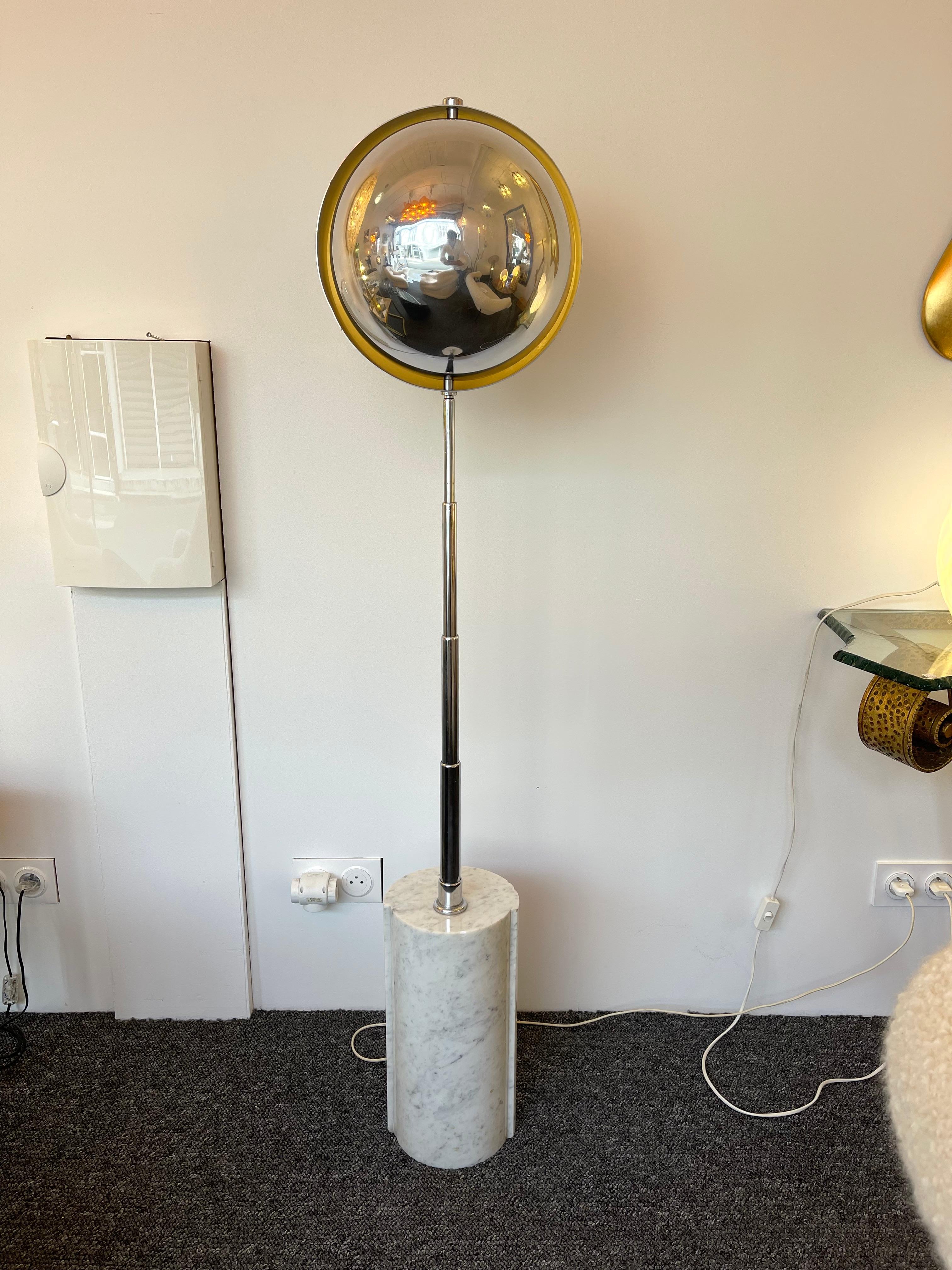 Space Age Telescopic Metal Chrome and Marble Floor Lamp, Italy, 1970s In Good Condition In SAINT-OUEN, FR