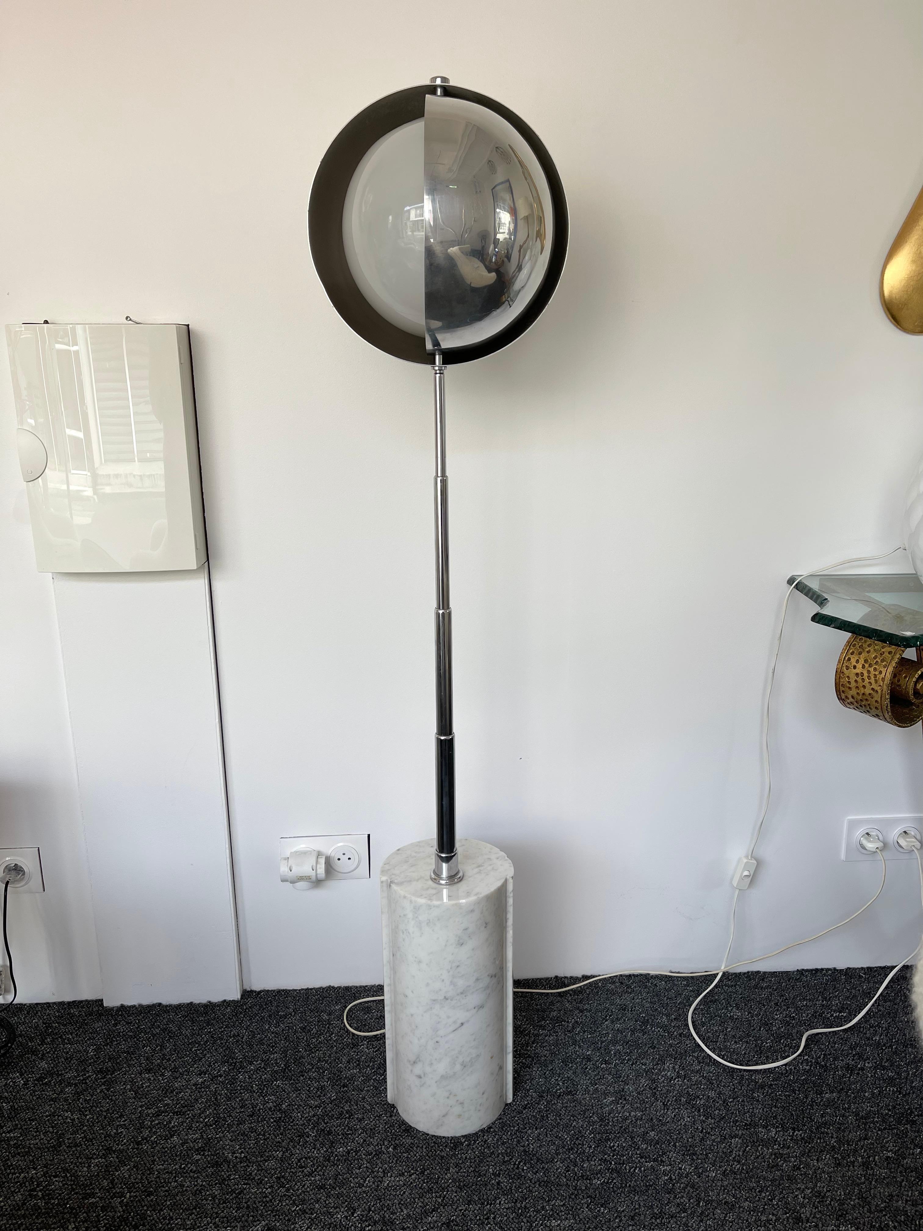 Space Age Telescopic Metal Chrome and Marble Floor Lamp, Italy, 1970s 4
