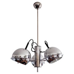 Space Age Three Arm Chrome Eyeball Pendant Light, Italy, 1970s