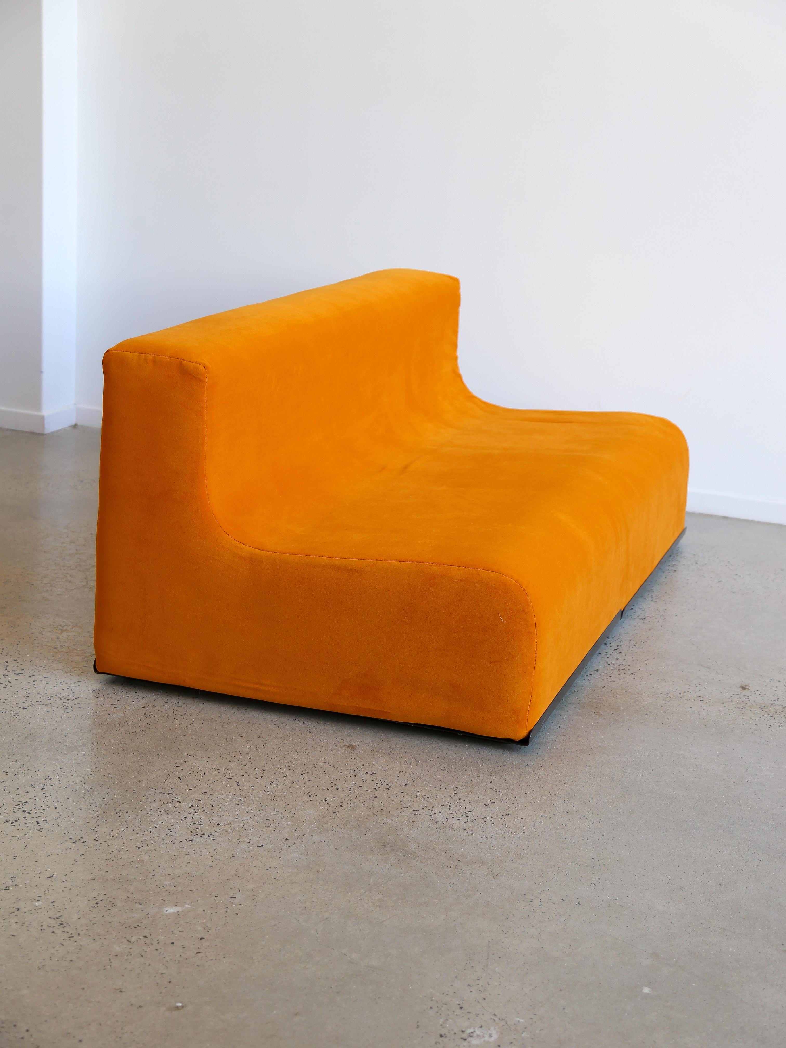 Velvet Space Age Three Seater Orange Sofa For Sale