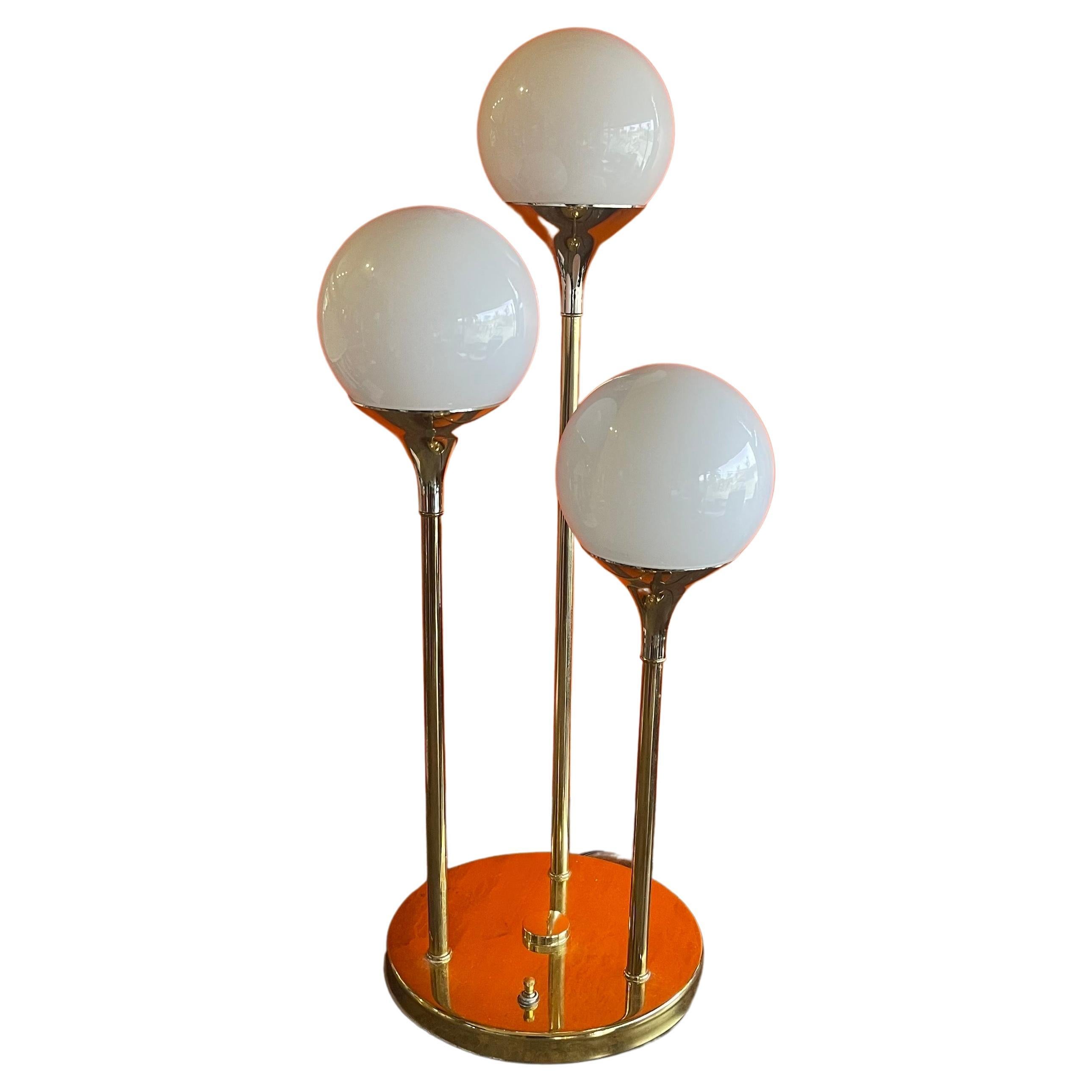 Space Age Triple Globe Table Lamp in Brass For Sale