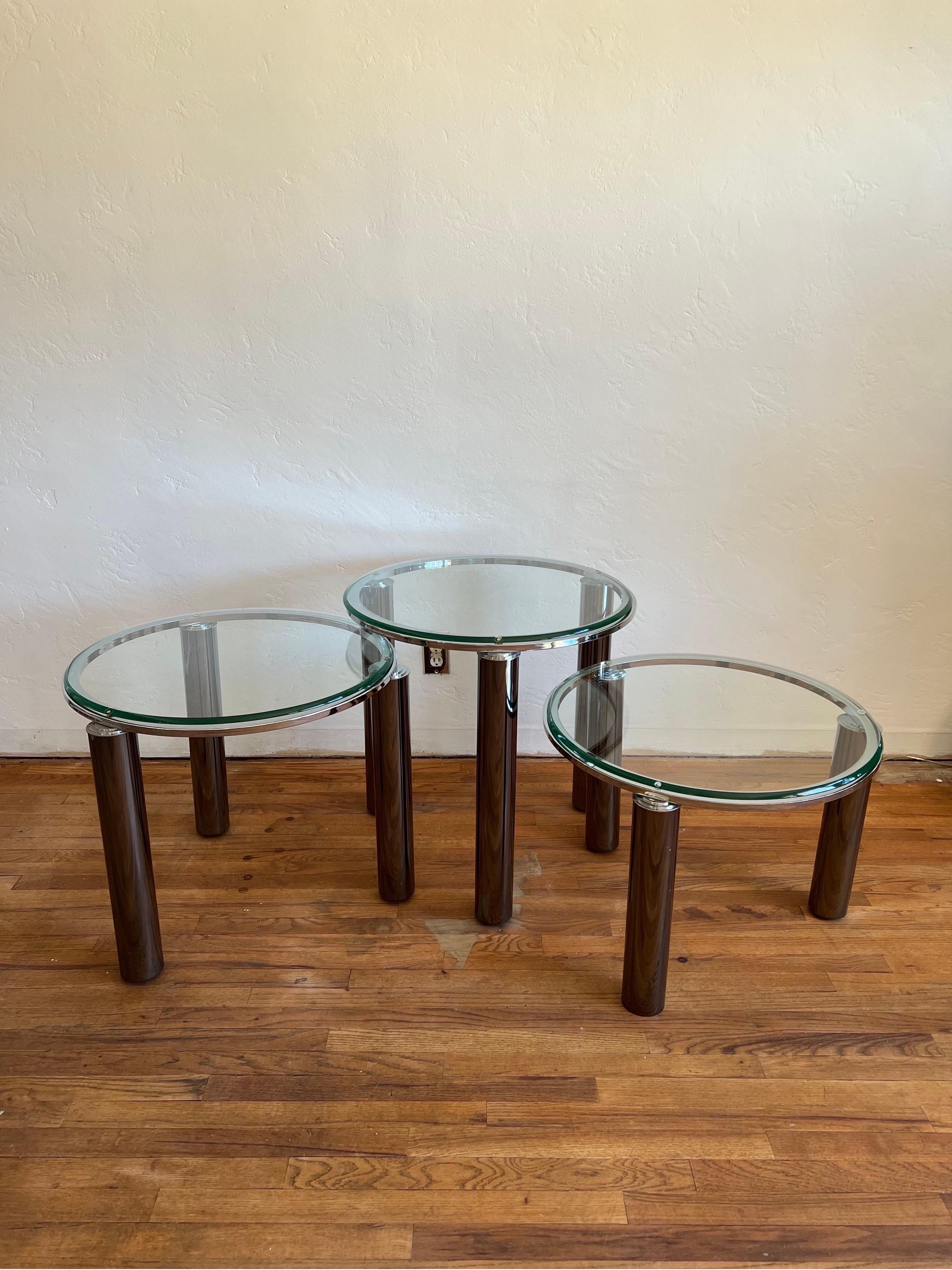 Space-Age Tubular Chrome Swivel Nesting Tables, Set of 3 5