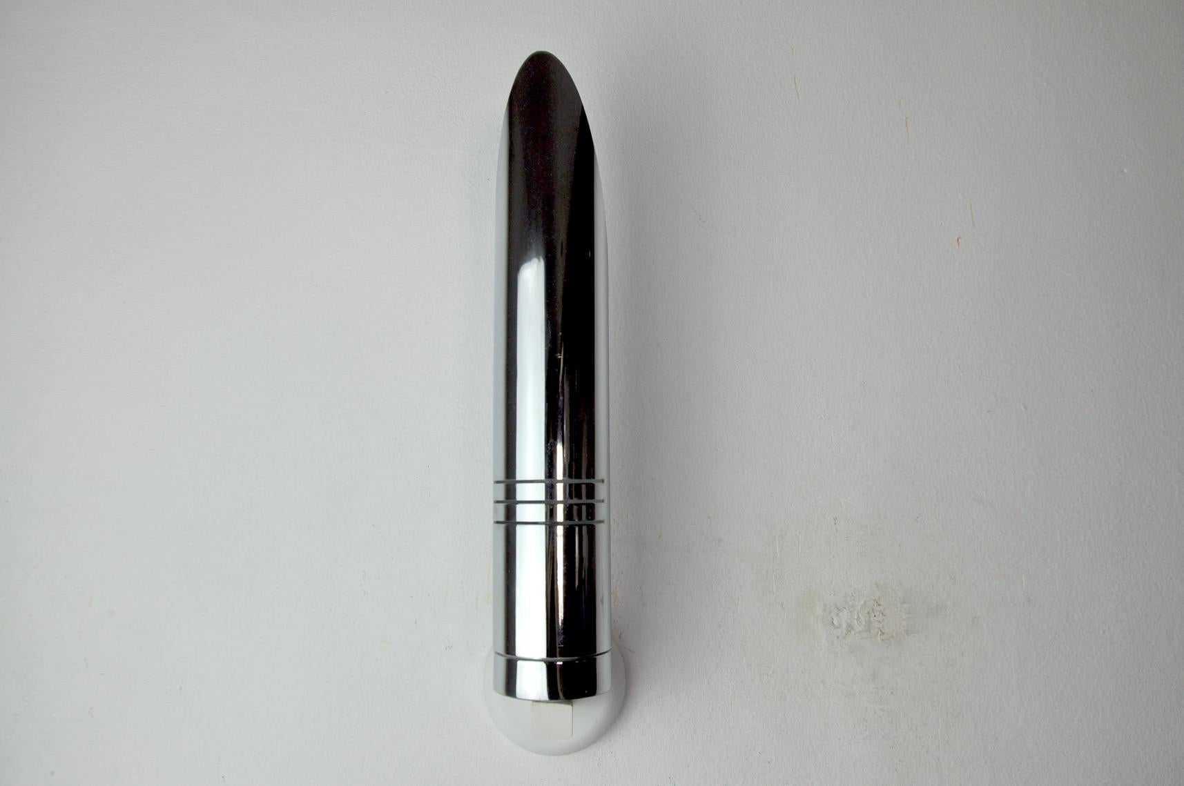 Hollywood Regency Space Age Tubular Wall Lamp, Chromed Metal, Italy, 1970 For Sale