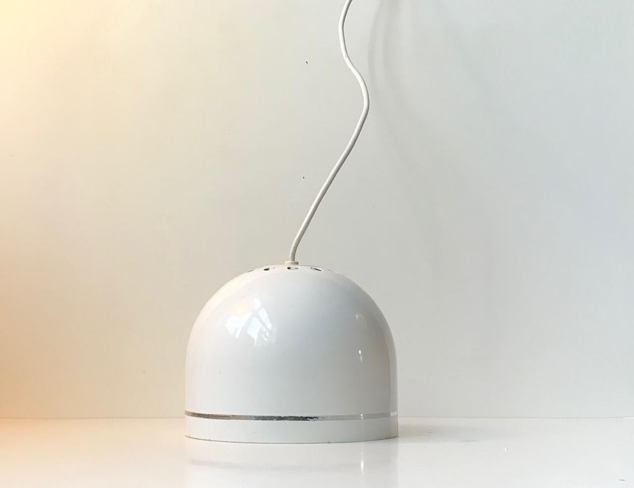 White enamel pendant lamp - Typ 201-110 from Philips. These were commonly used in Dentist's and Doctor's Cliniques due to its light softening faceted inside shield. It was designed and manufactured inhouse by Philips in Holland during the late 1960s