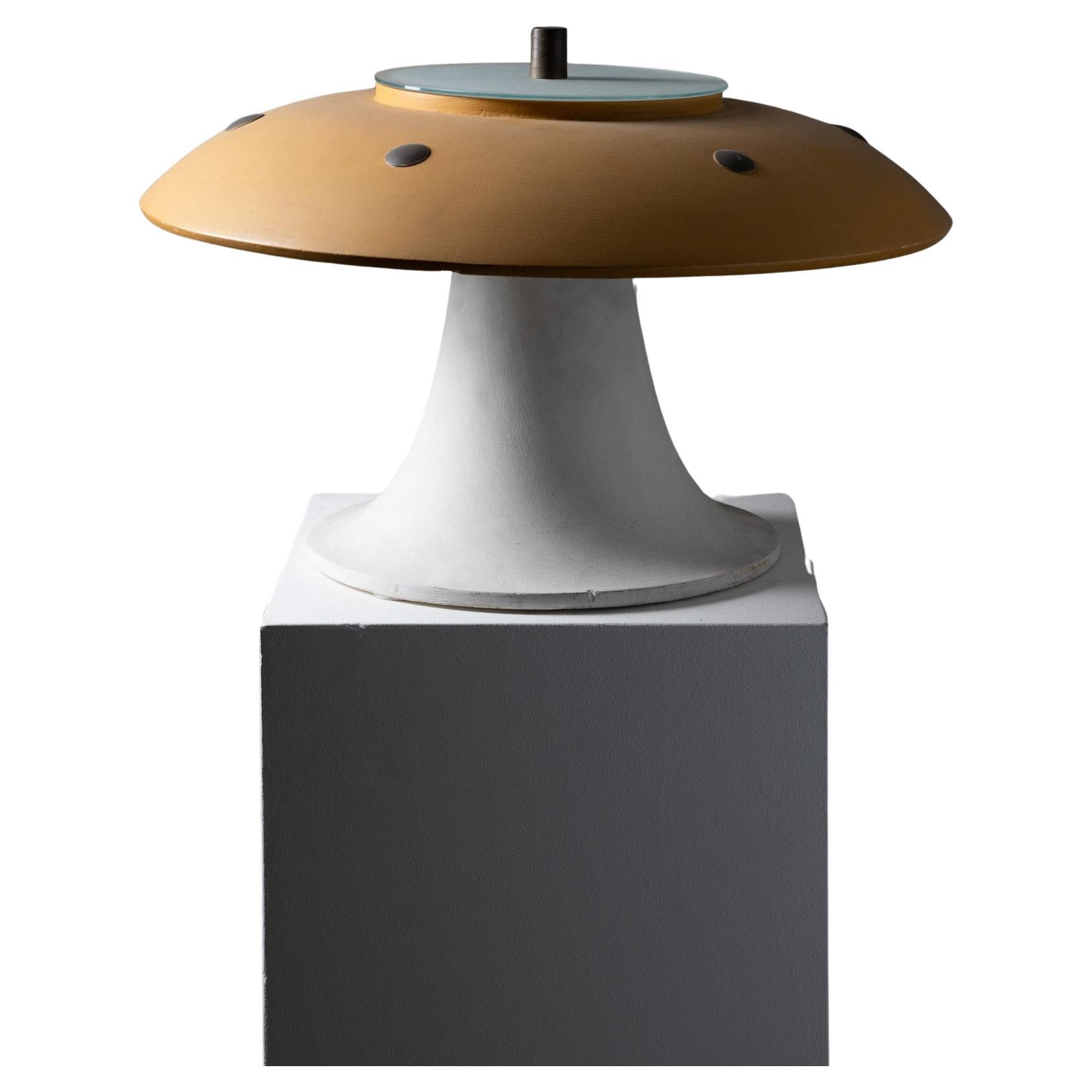 Space Age 
UFO
 Mushroom Table Lamp with Ochre Yellow Shade and Glass Diffuser For Sale