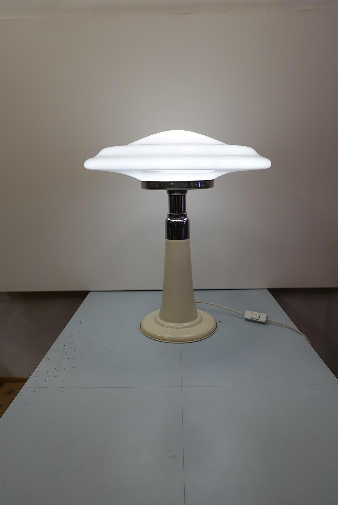 Plated Space Age UFO Opaline Glass Table Lamp from Gaivota