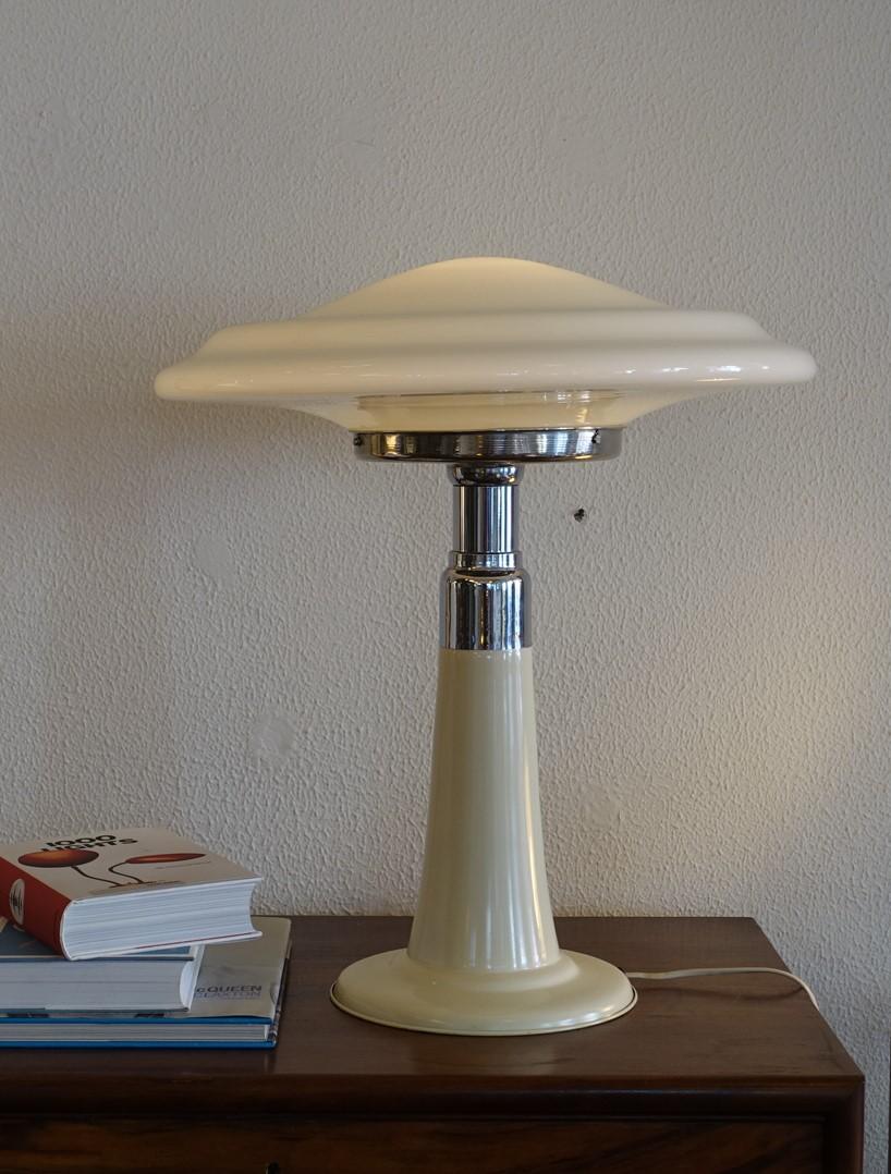 Aluminum Space Age UFO Opaline Glass Table Lamp from Gaivota