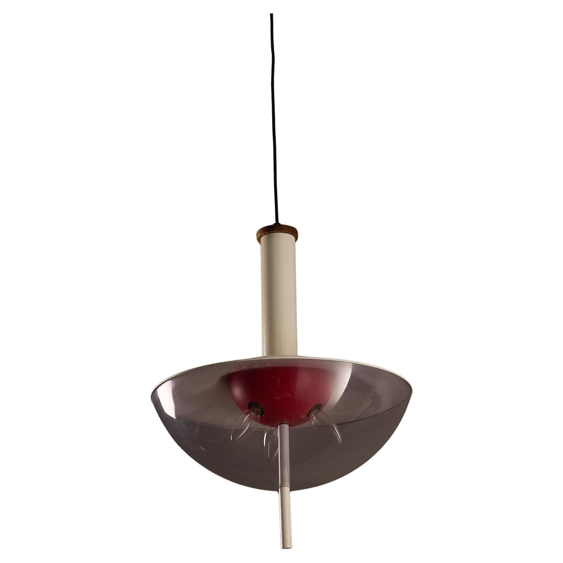 Ciondolo UFO A Space Age con cupola in acrilico viola e dettagli in teak, anni 
70 in vendita