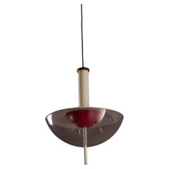 Space Age UFO Pendant with Purple Acrylic Dome and Teak Detail, 1970s Space Age UFO Pendant with Purple Acrylic Dome and Teak Detail, 1970s