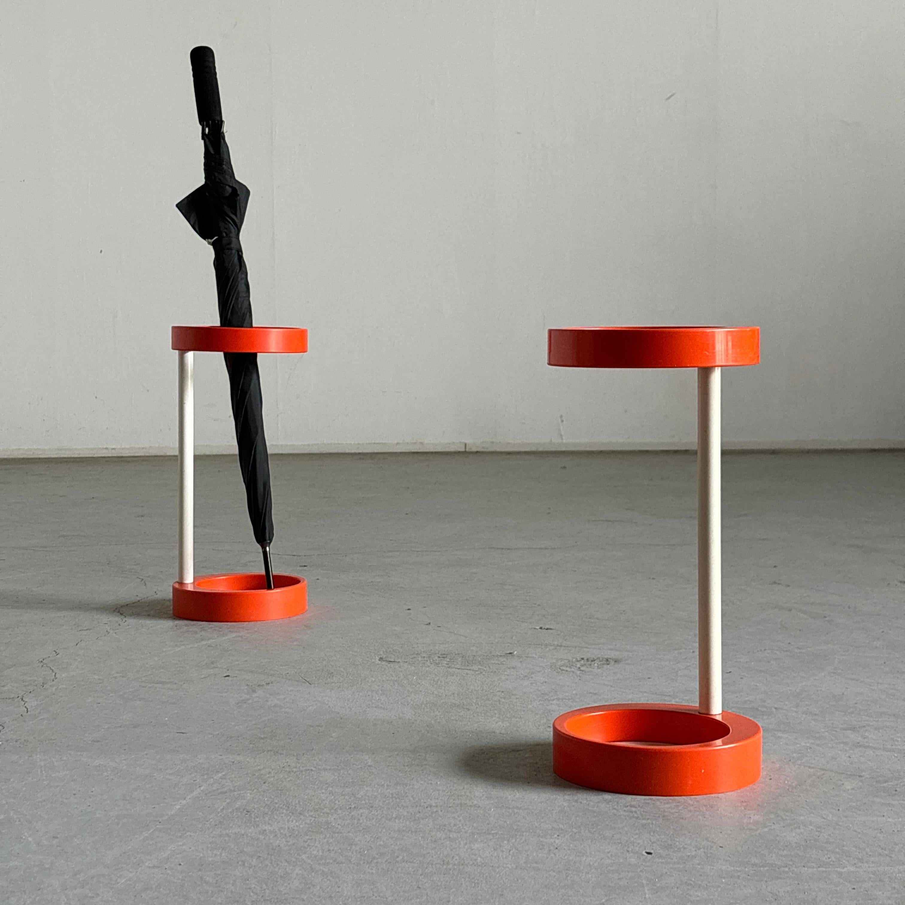 Mid-Century Modern Space Age Umbrella Holder, Orange and White Plastic, Mid-Century 1970s Stand For Sale