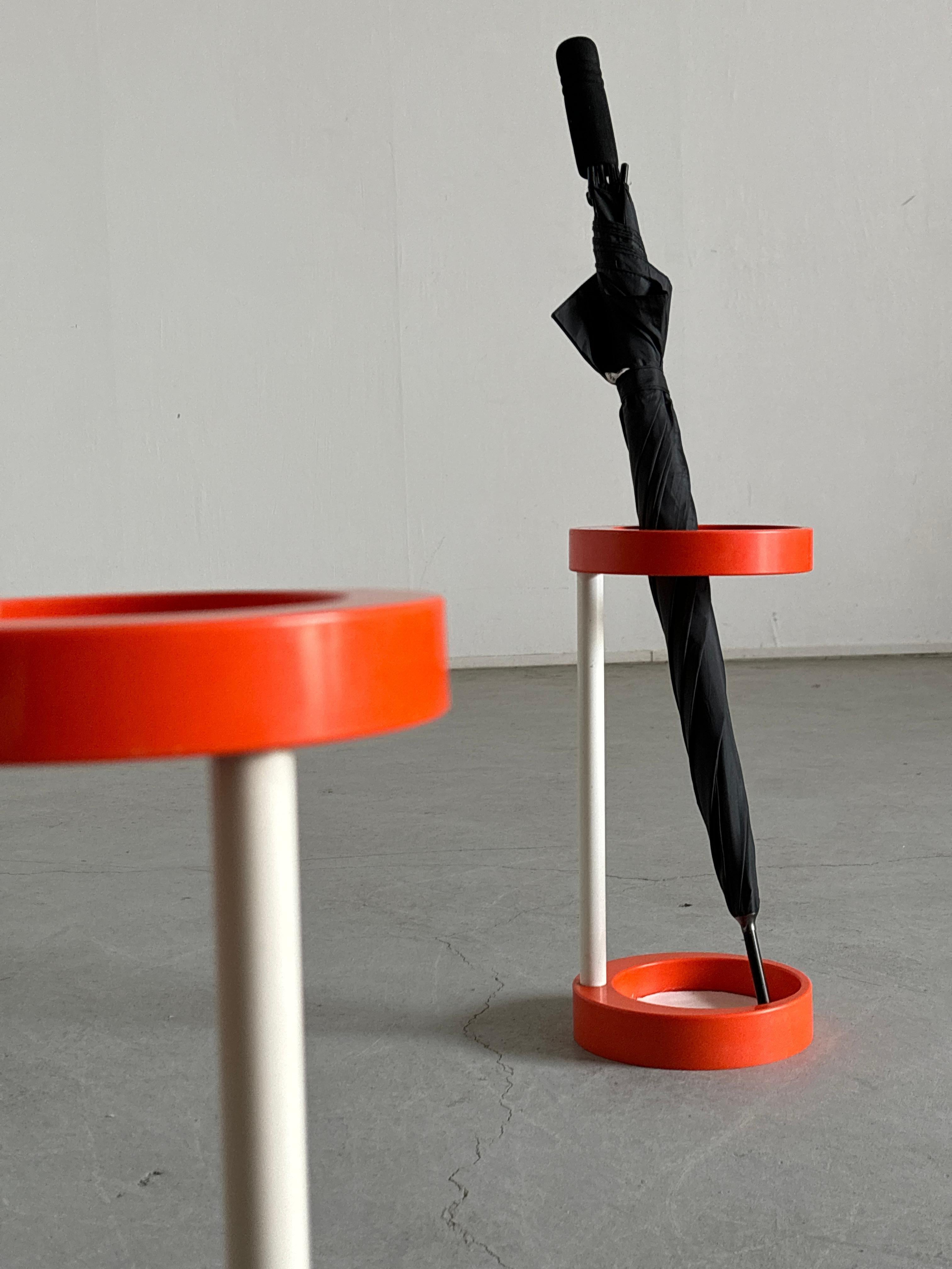 Space Age Umbrella Holder, Orange and White Plastic, Mid-Century 1970s Stand For Sale 1
