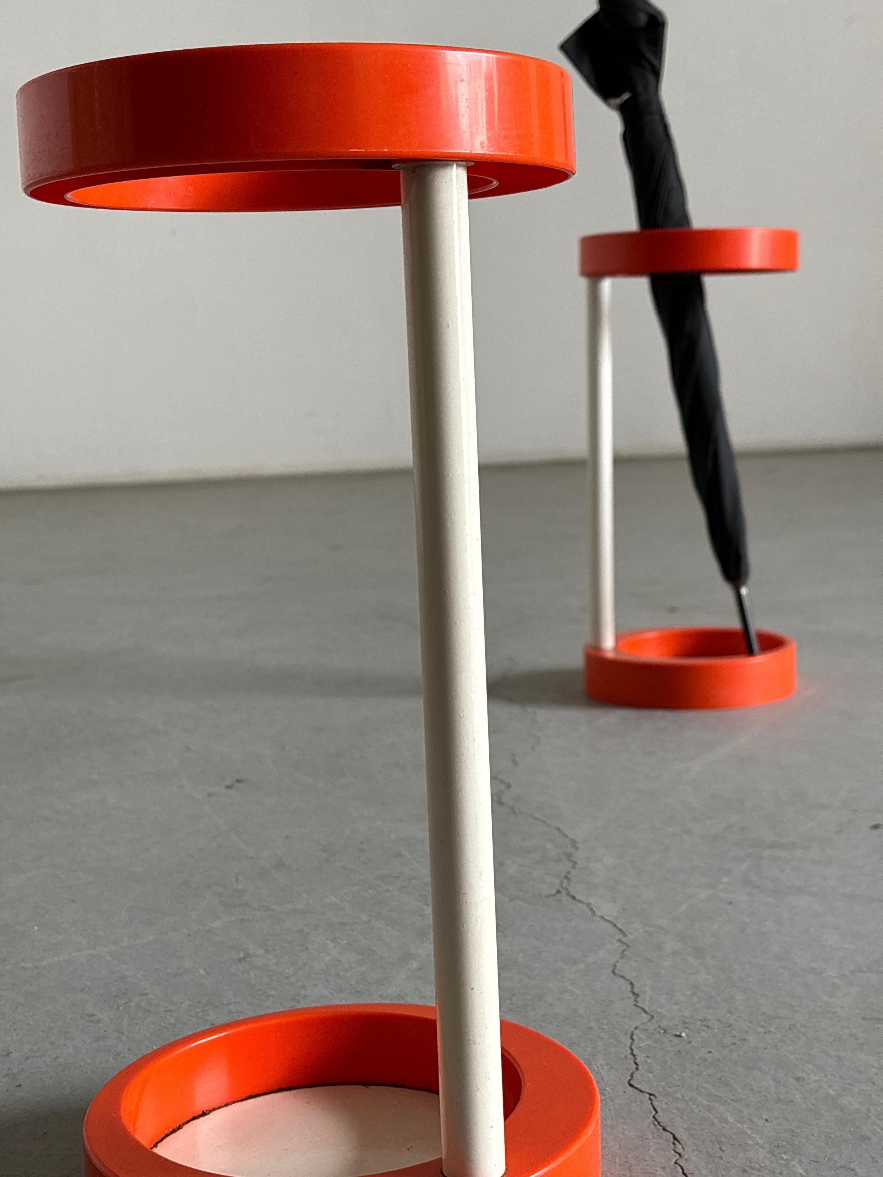Space Age Umbrella Holder, Orange and White Plastic, Mid-Century 1970s Stand For Sale 2