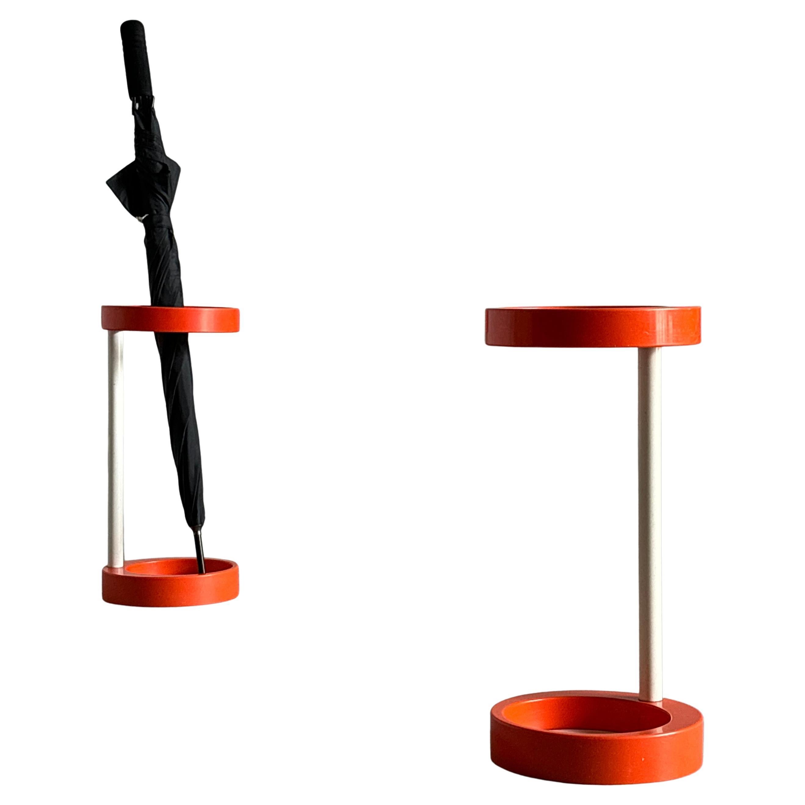Space Age Umbrella Holder, Orange and White Plastic, Mid-Century 1970s Stand
