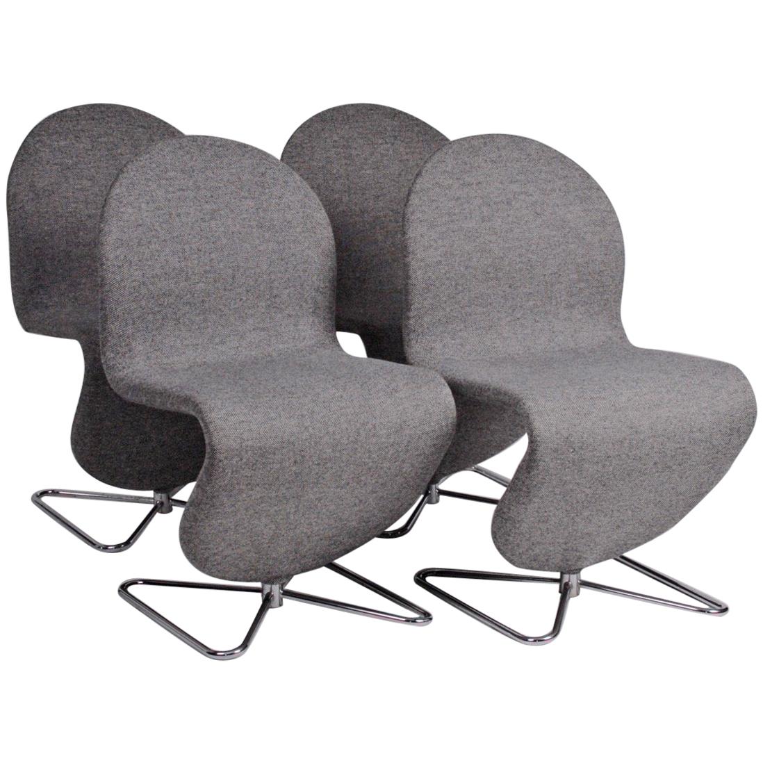 Space Age Verner Panton Set of Four Chairs 123 Serie Fritz Hansen Wool Fabric
