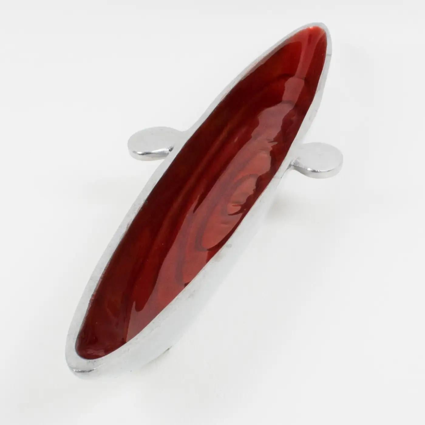 20th Century Space Age Vide Poche, Bowl, Catchall or Desk Tidy Aluminum and Red Enamel For Sale