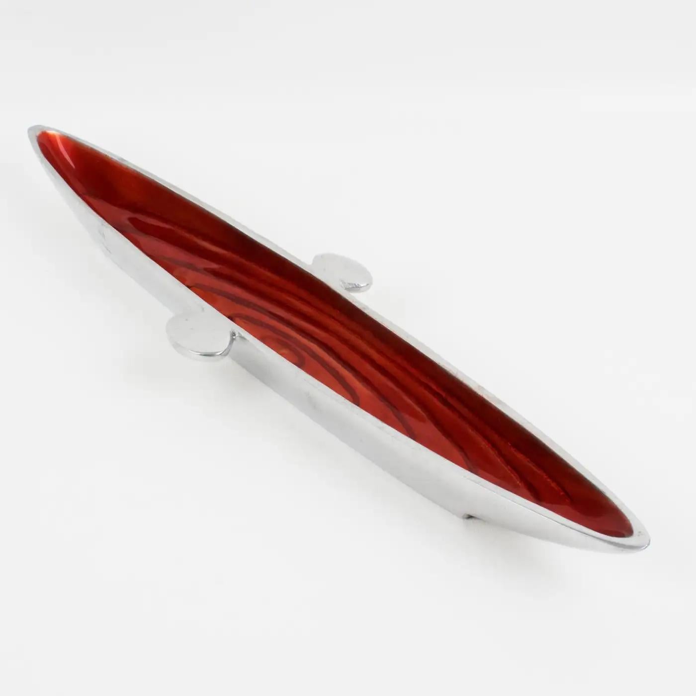 Space Age Vide Poche, Bowl, Catchall or Desk Tidy Aluminum and Red Enamel For Sale 1