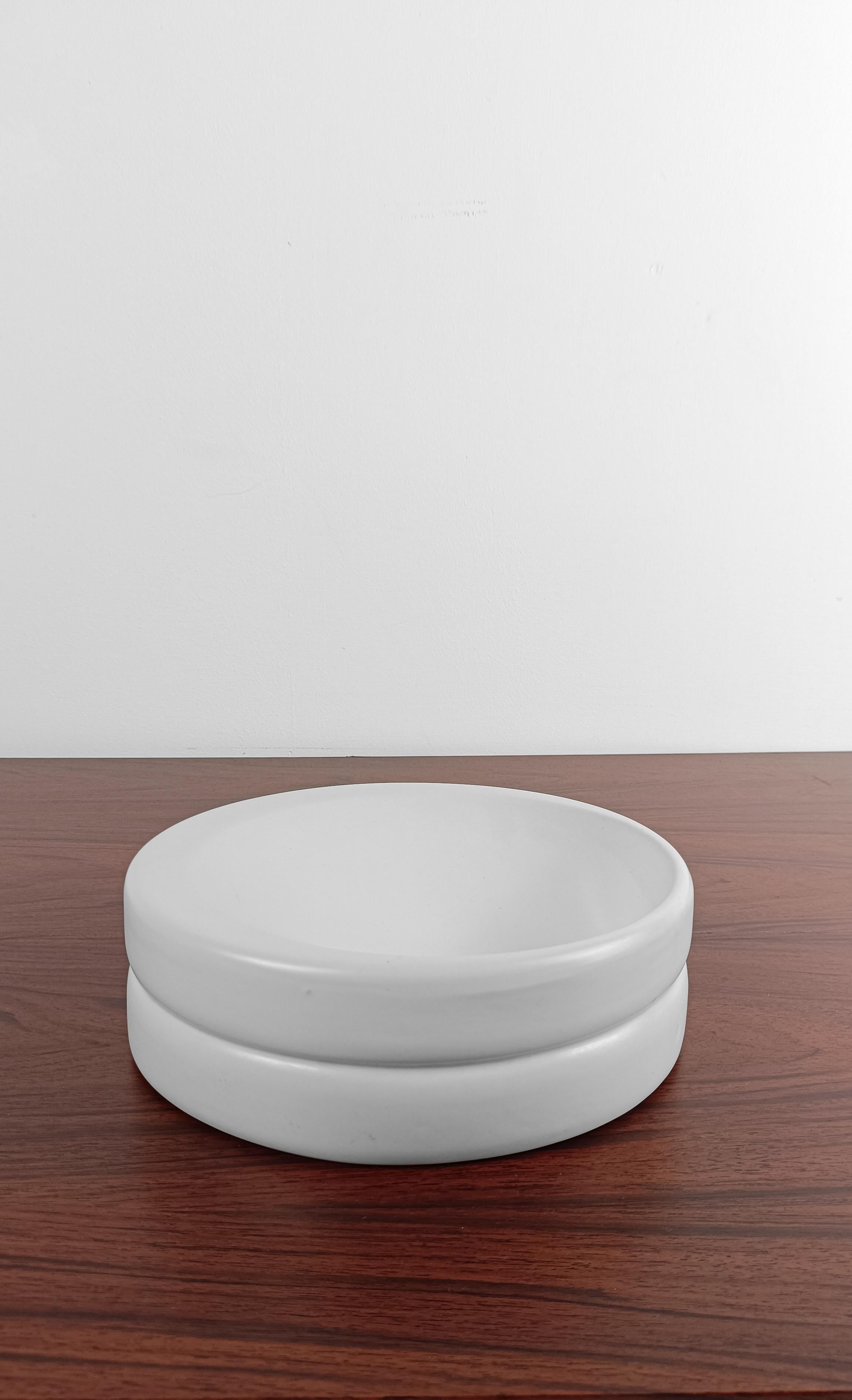 Space Age Vide Poche in Total White Ceramic By Parravicini Ceramiche, Italy 60s For Sale 1