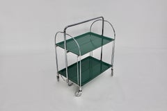 Space Age Vintage Bar Cart Serving Trolley Green Chromed Metal 1970s Germany