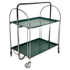 Space Age Vintage Bar Cart Serving Trolley Green Chromed Metal 1970s Germany