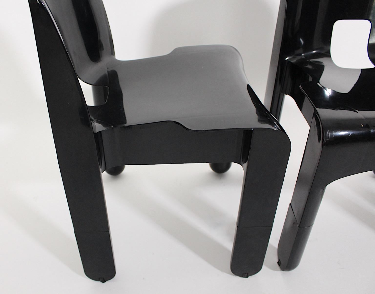 Italian Space Age Vintage Black Plastic Three Dining Chair Joe Colombo 1967 Italy For Sale