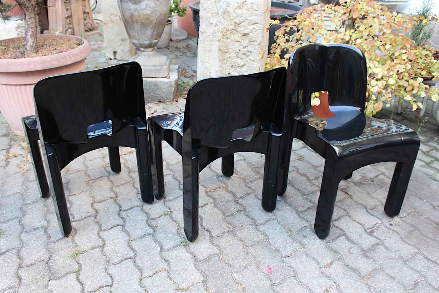 Space Age Vintage Black Plastic Three Dining Chair Joe Colombo 1967 Italy In Good Condition For Sale In Vienna, AT