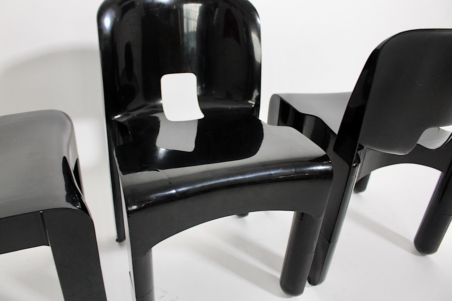 20th Century Space Age Vintage Black Plastic Three Dining Chair Joe Colombo 1967 Italy For Sale