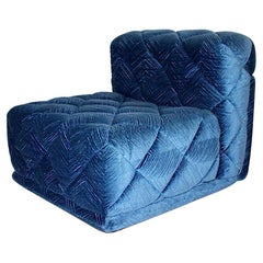 Space Age Vintage Blue Velvet Sofa or Lounge Chair Wittmann, 1970s, Austria