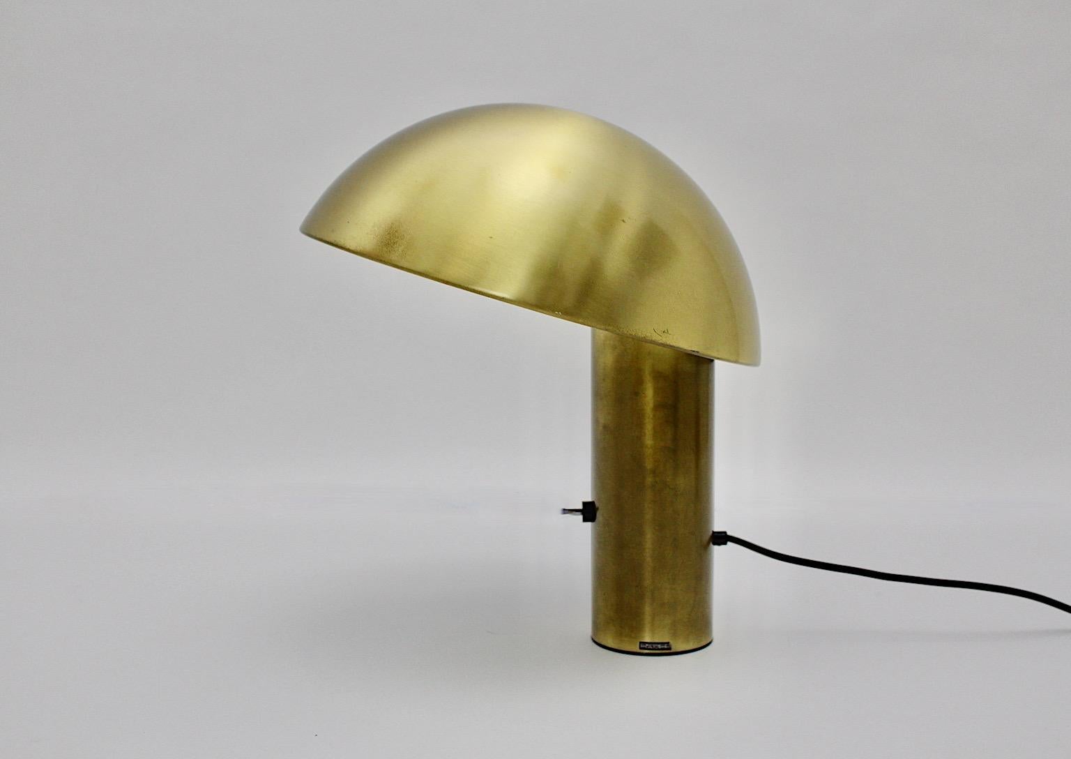 Italian Space Age Vintage Brass Mushroom Table Lamp Franco Mirenzi Valenti Luce 1979