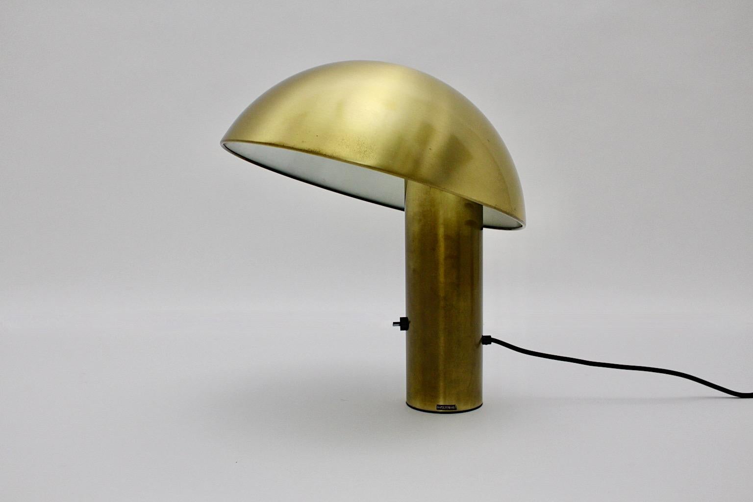 Late 20th Century Space Age Vintage Brass Mushroom Table Lamp Franco Mirenzi Valenti Luce 1979