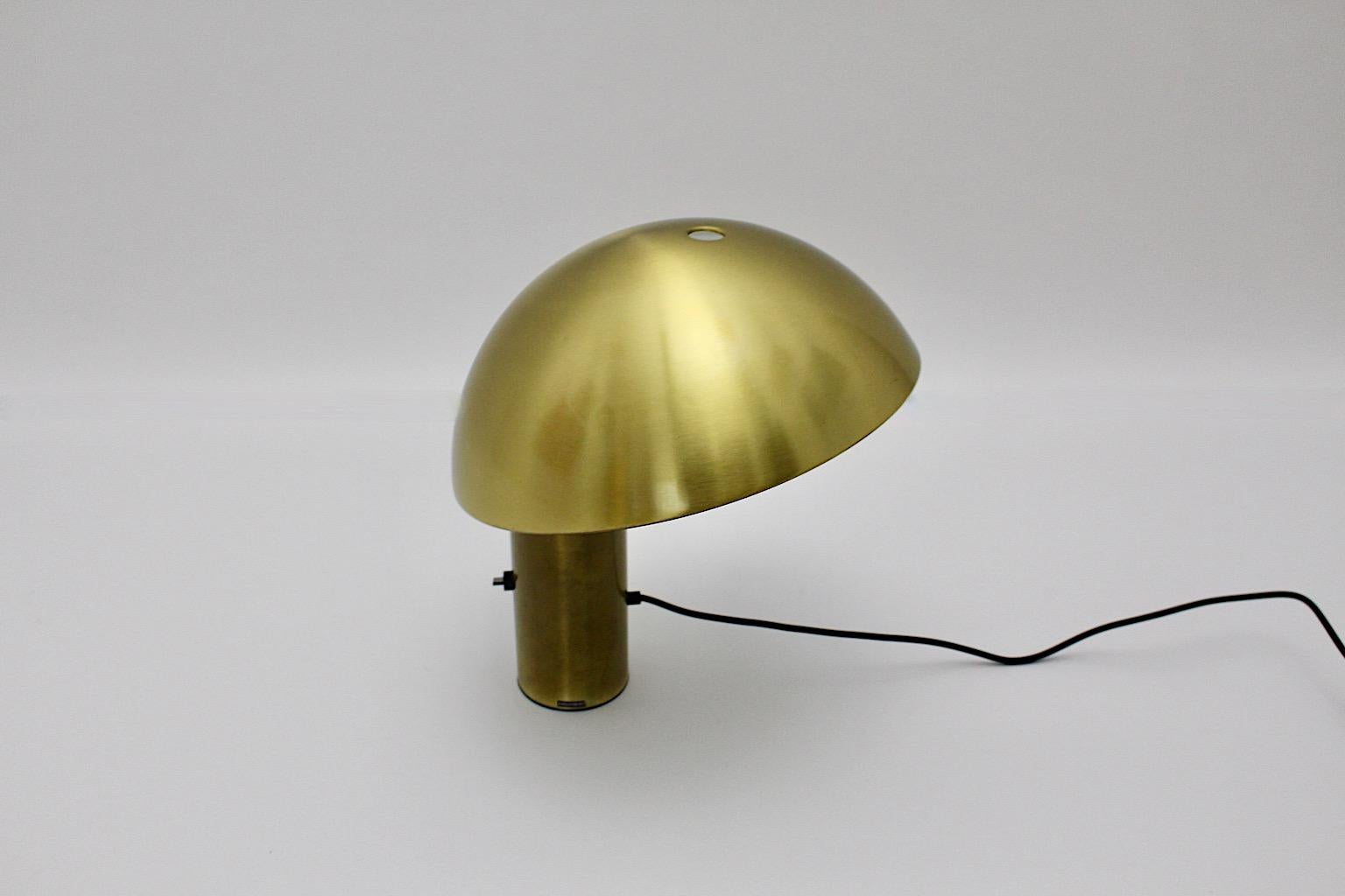 Space Age Vintage Brass Mushroom Table Lamp Franco Mirenzi Valenti Luce 1979 2