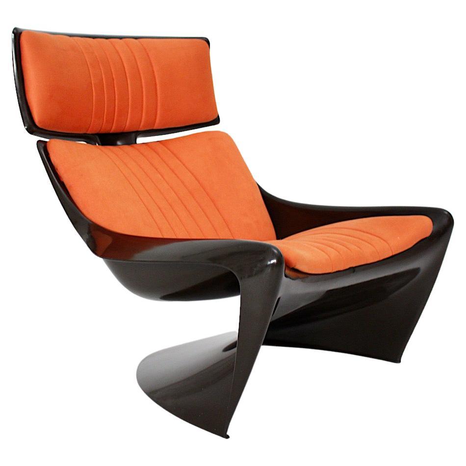 Space Age Vintage Brown Orange Plastic Lounge Chair Steen Ostergaard 1960s