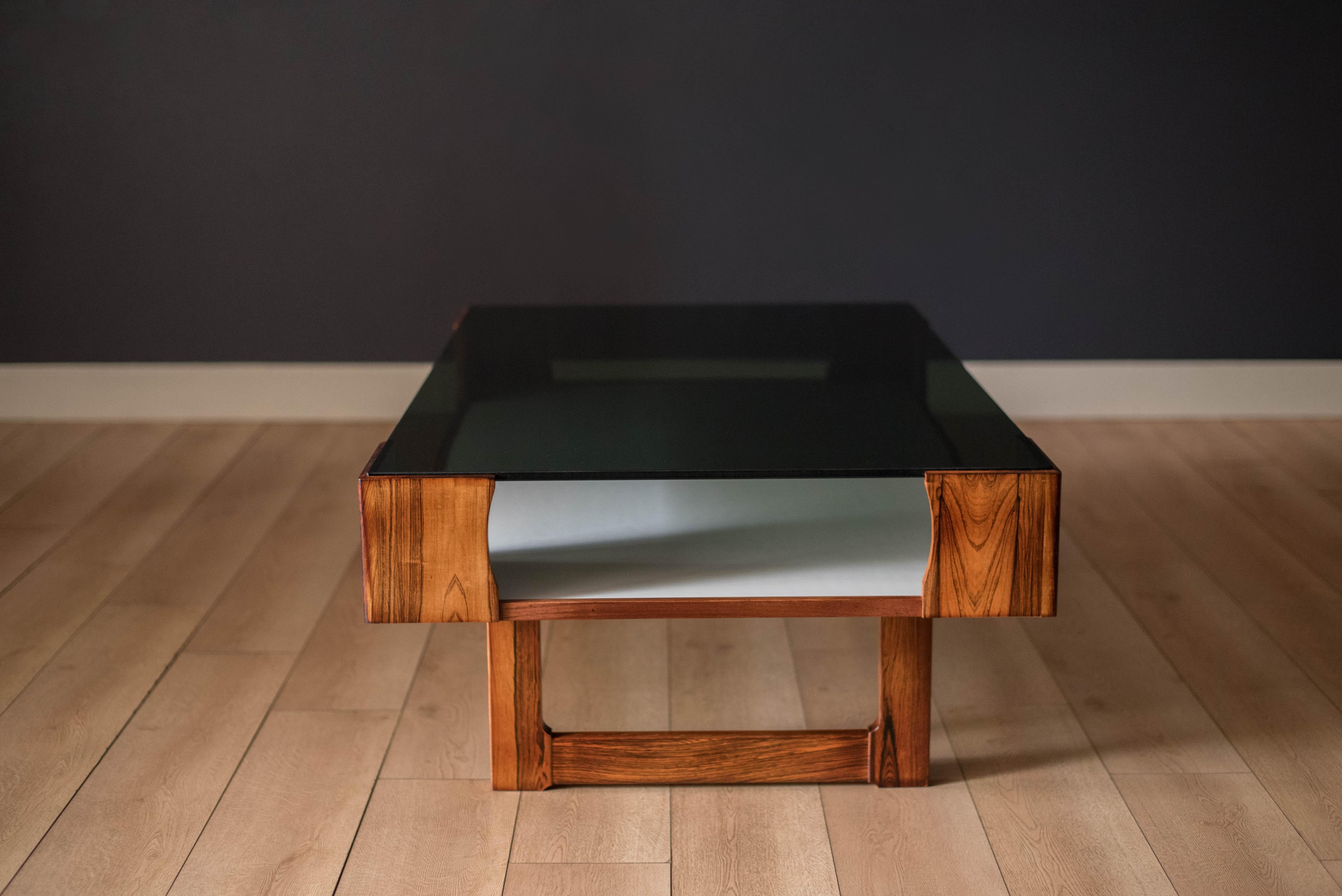 Space Age Vintage Bruksbo Rosewood and Glass Coffee Table by Torbjorn Afdal In Good Condition In San Jose, CA