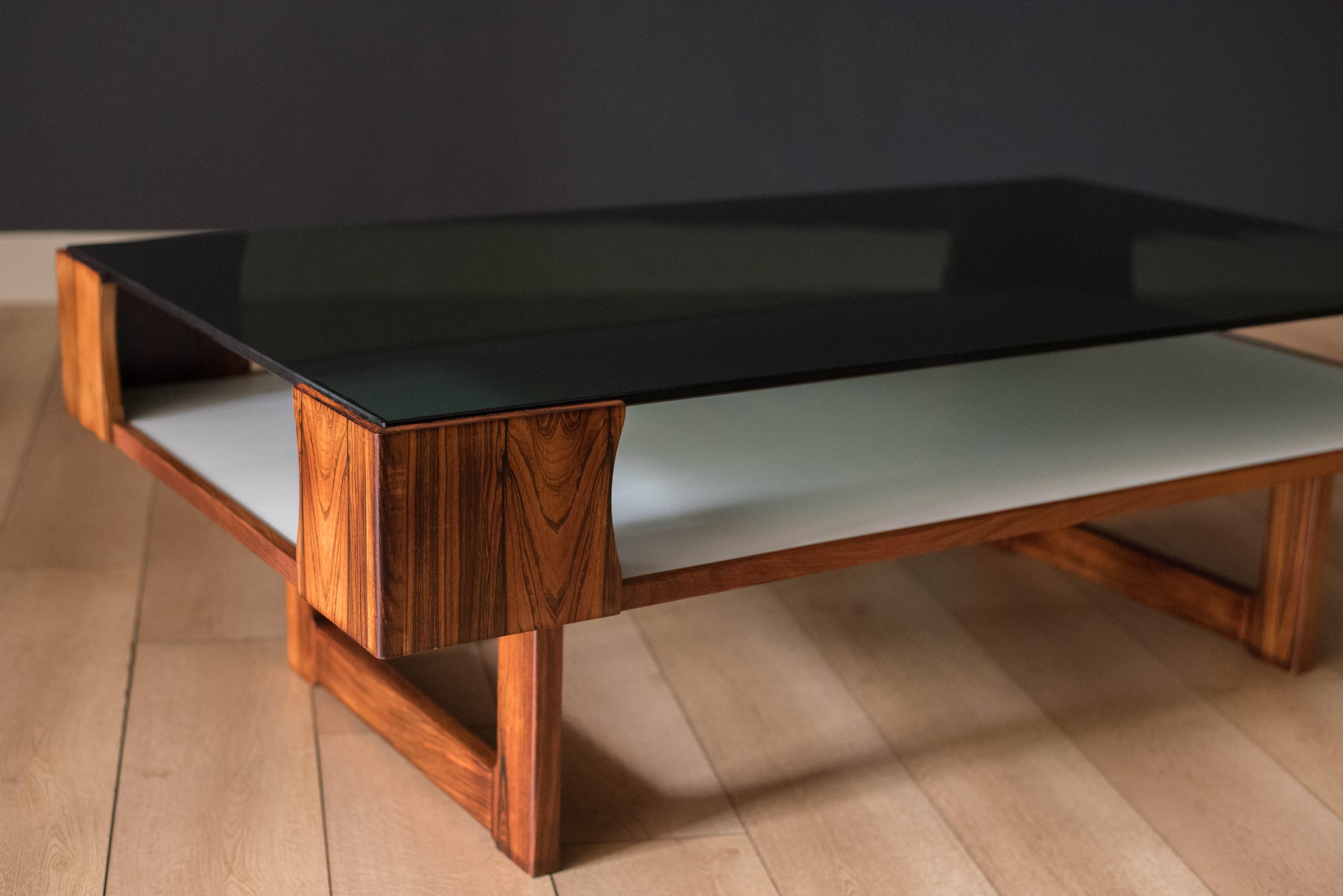 Late 20th Century Space Age Vintage Bruksbo Rosewood and Glass Coffee Table by Torbjorn Afdal