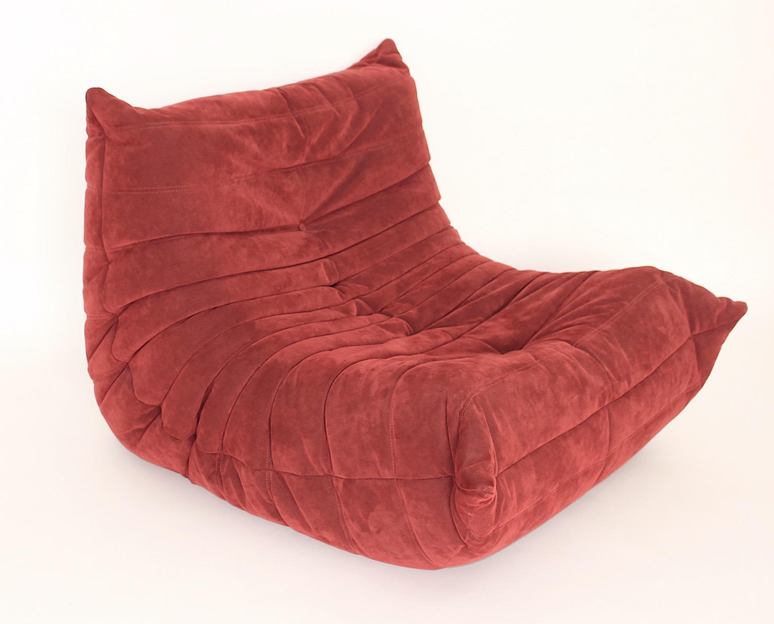 20th Century Space Age Vintage Burnt Red Togo with Stool Alcantara Michel Ducaroy Ligne Roset For Sale