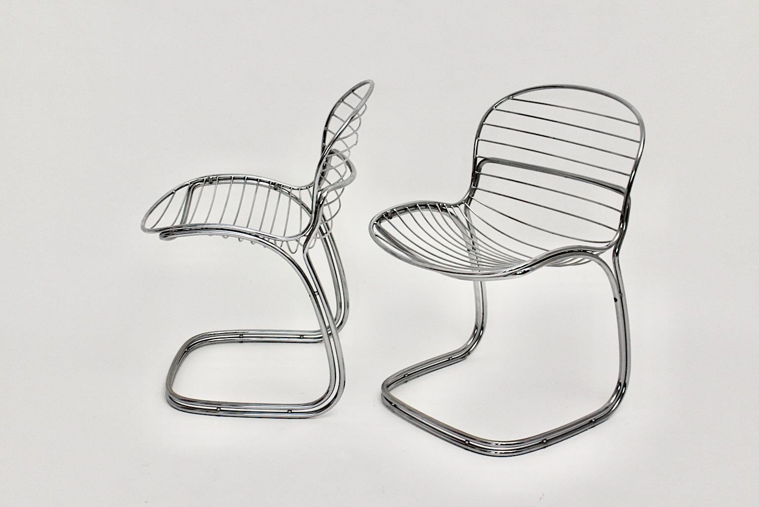 Italian Space Age Vintage Chairs Chromed Steel Gastone Rinaldi for Rima, Italy, 1970s For Sale