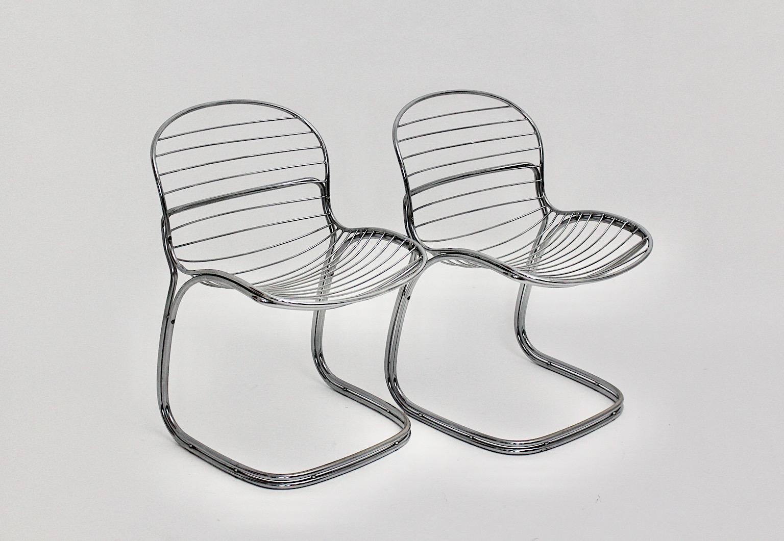 Space Age Vintage Chairs Chromed Steel Gastone Rinaldi for Rima, Italy, 1970s In Good Condition For Sale In Vienna, AT
